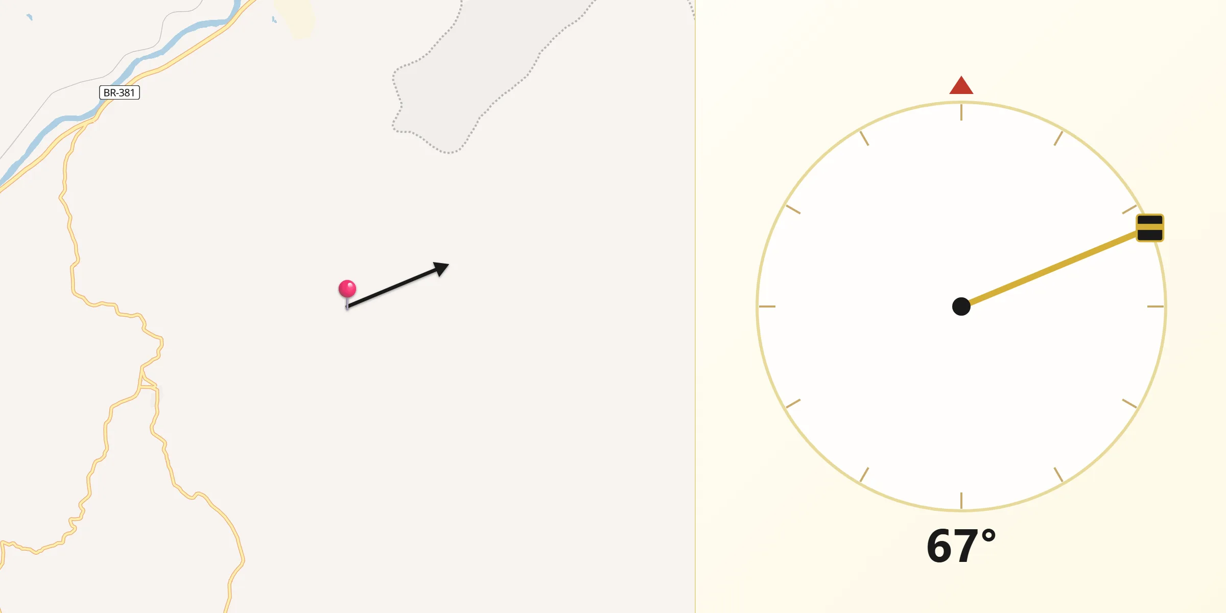 Direção da Qibla a partir de Jaguaraçu