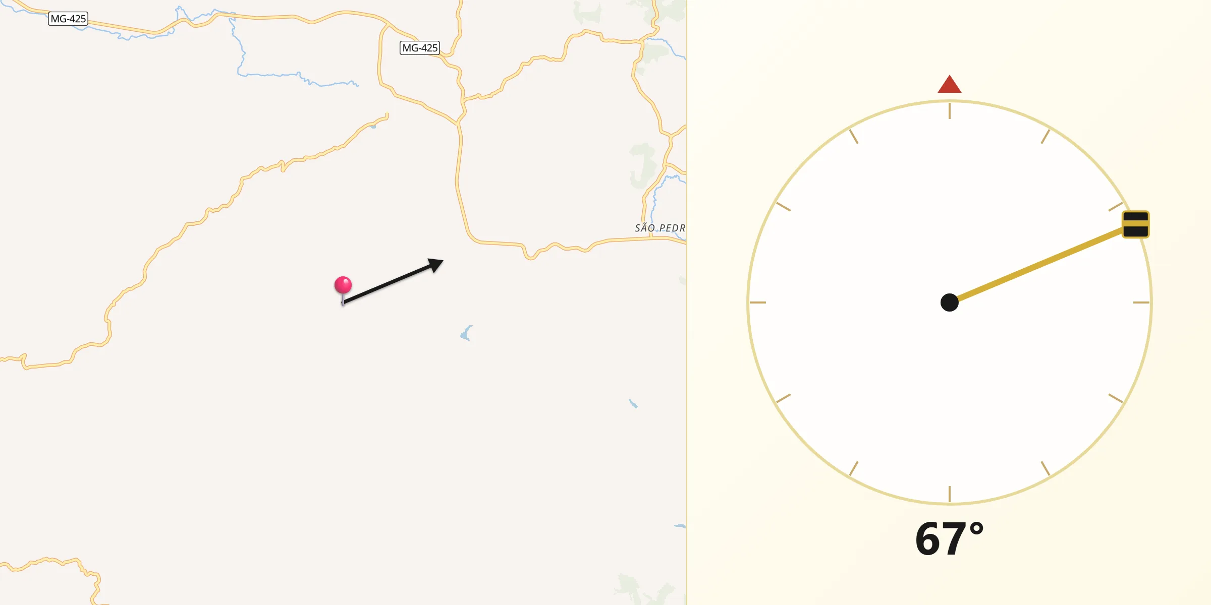 Direção da Qibla a partir de Entre Folhas