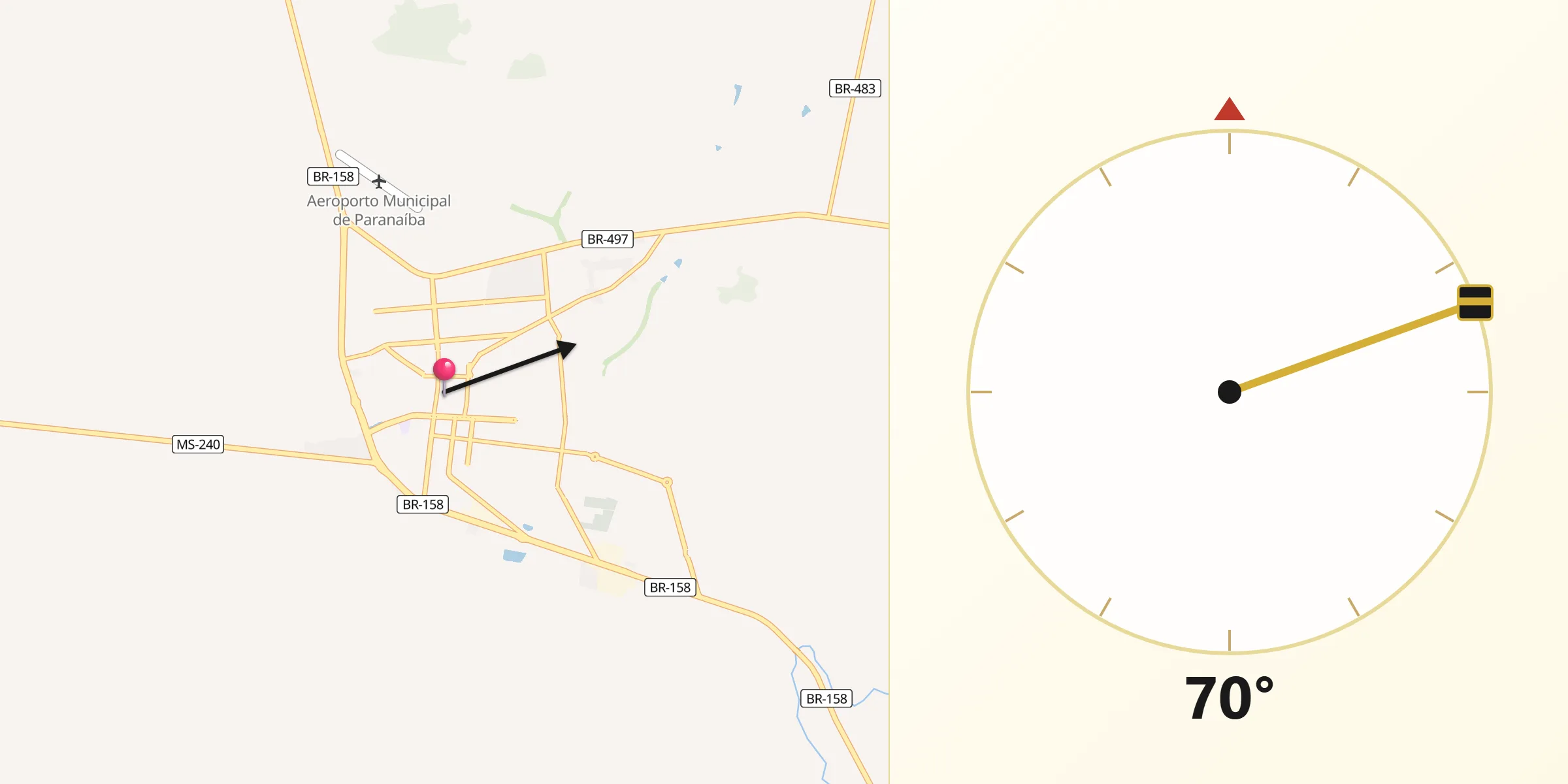 Direção da Qibla a partir de Paranaíba
