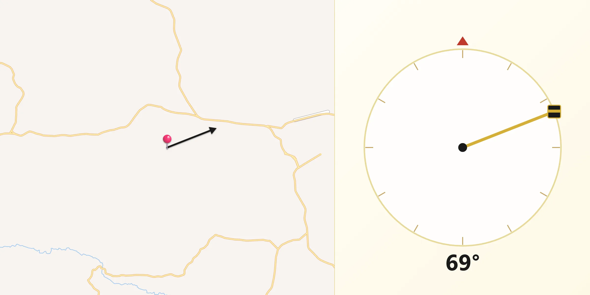 Direção da Qibla a partir de Pratinha