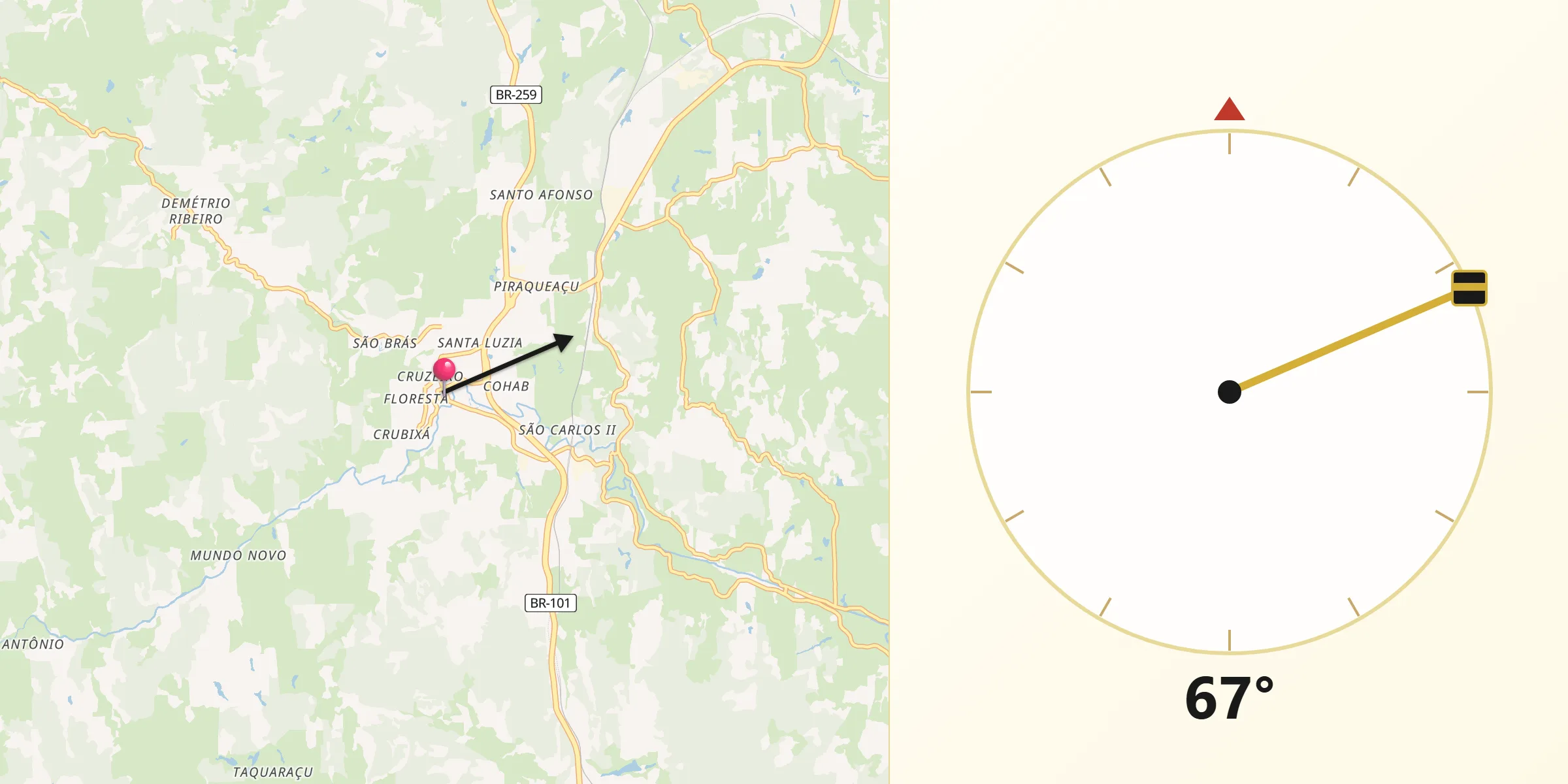 Direção da Qibla a partir de João Neiva