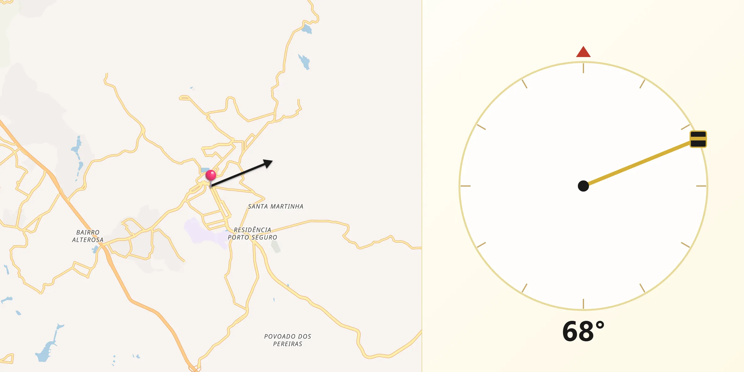 Direção da Qibla a partir de Ribeirão das Neves