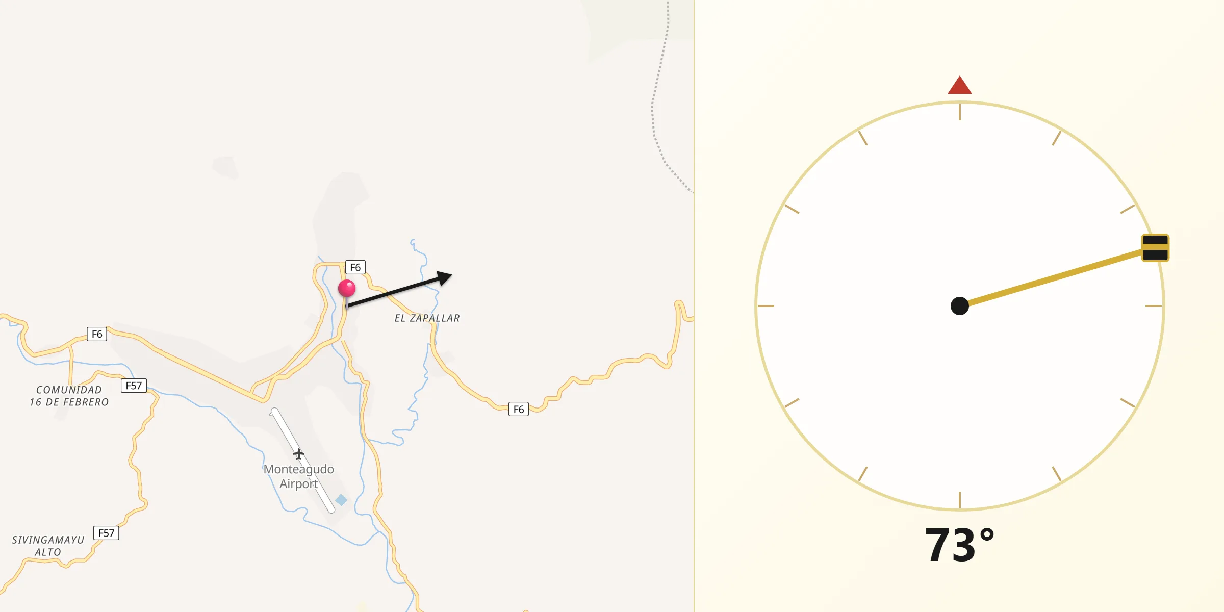 Dirección de la Qibla desde Monteagudo