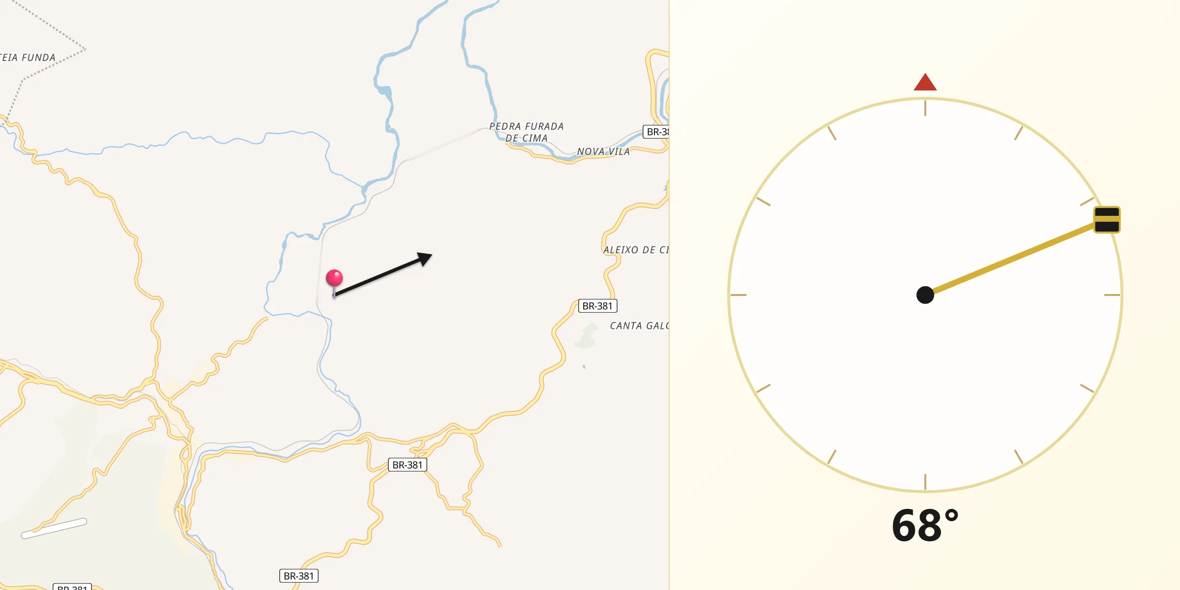 Direção da Qibla a partir de Bela Vista de Minas
