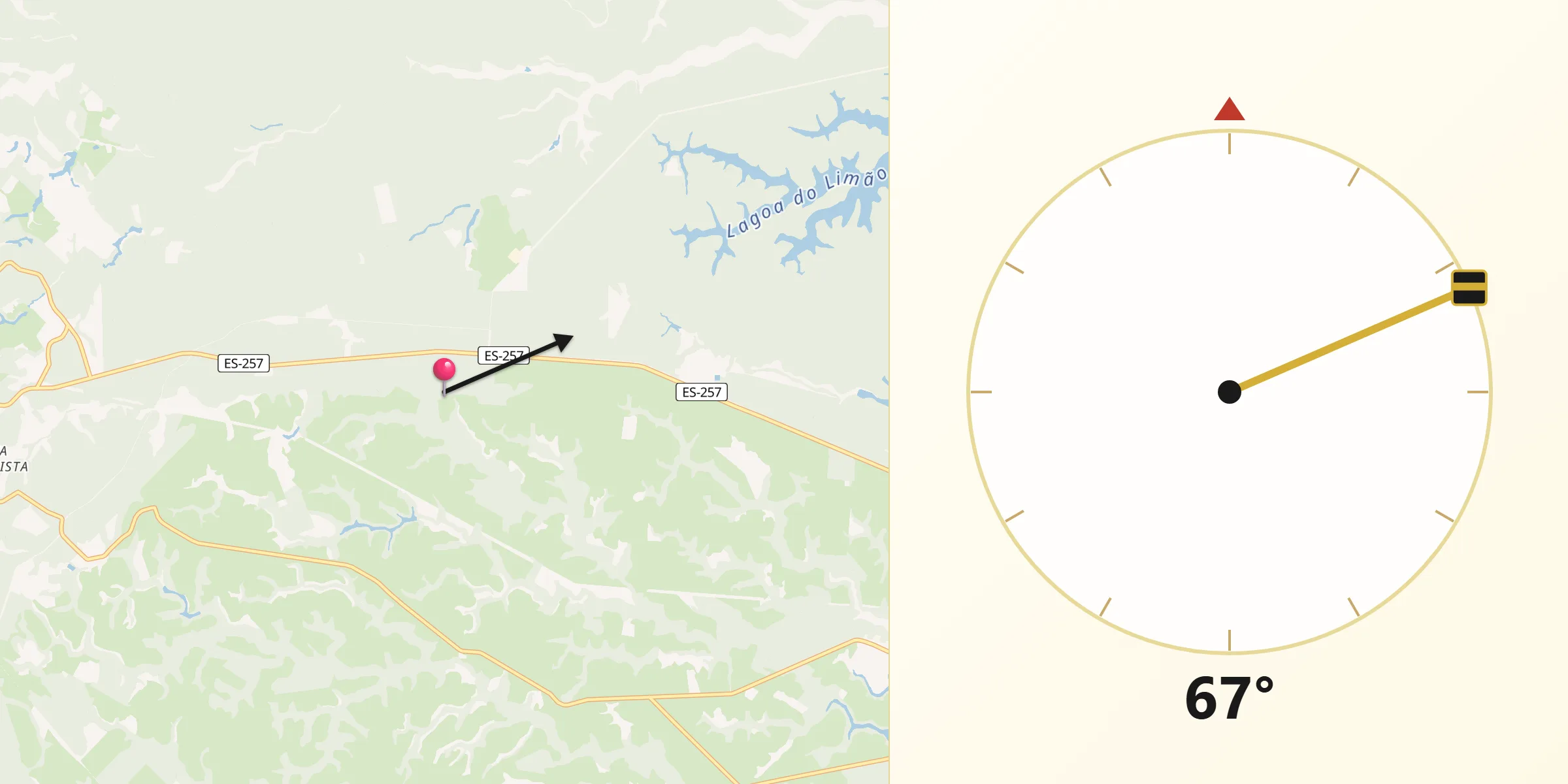 Direção da Qibla a partir de Aracruz