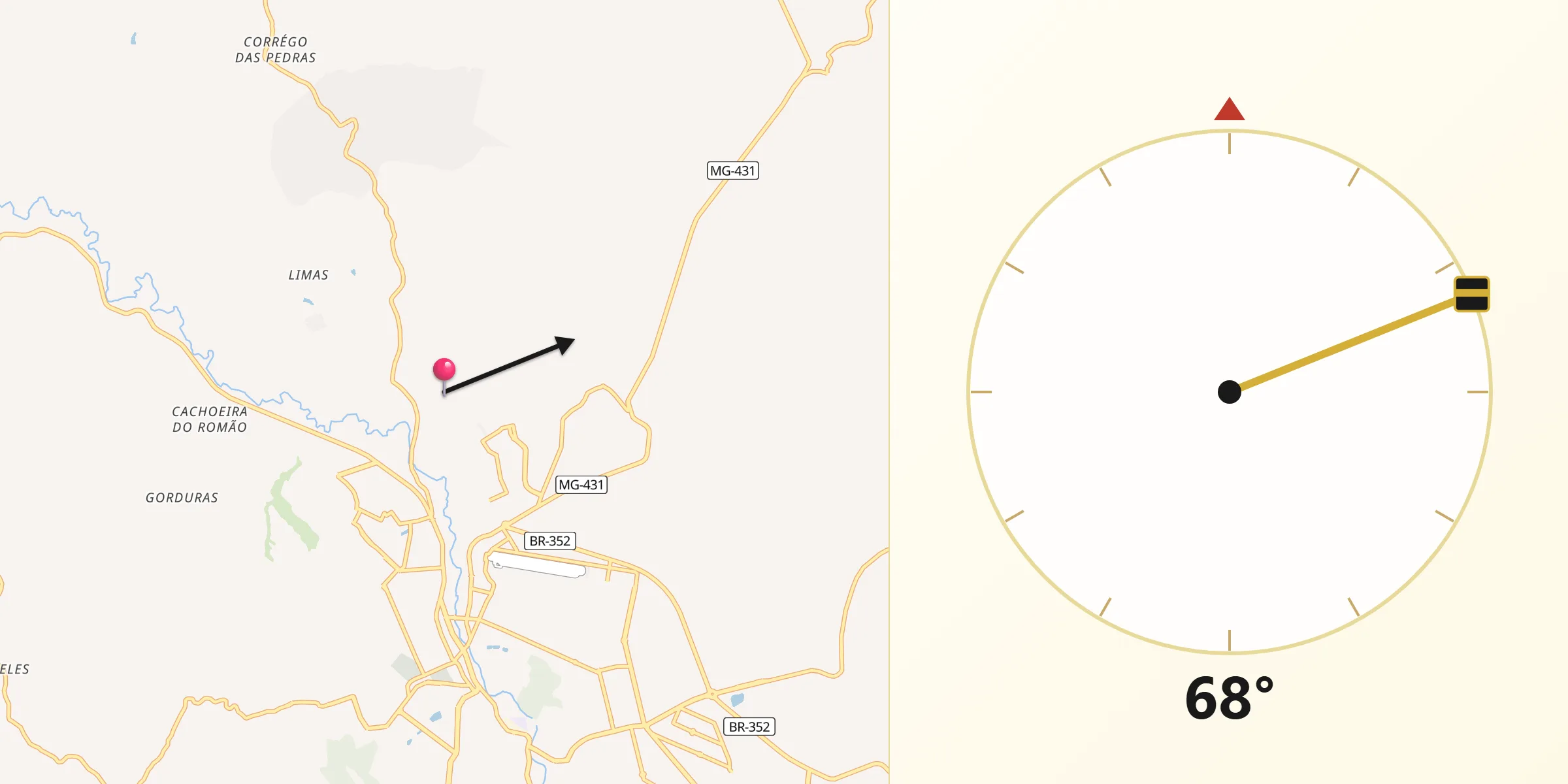 Direção da Qibla a partir de Pará de Minas