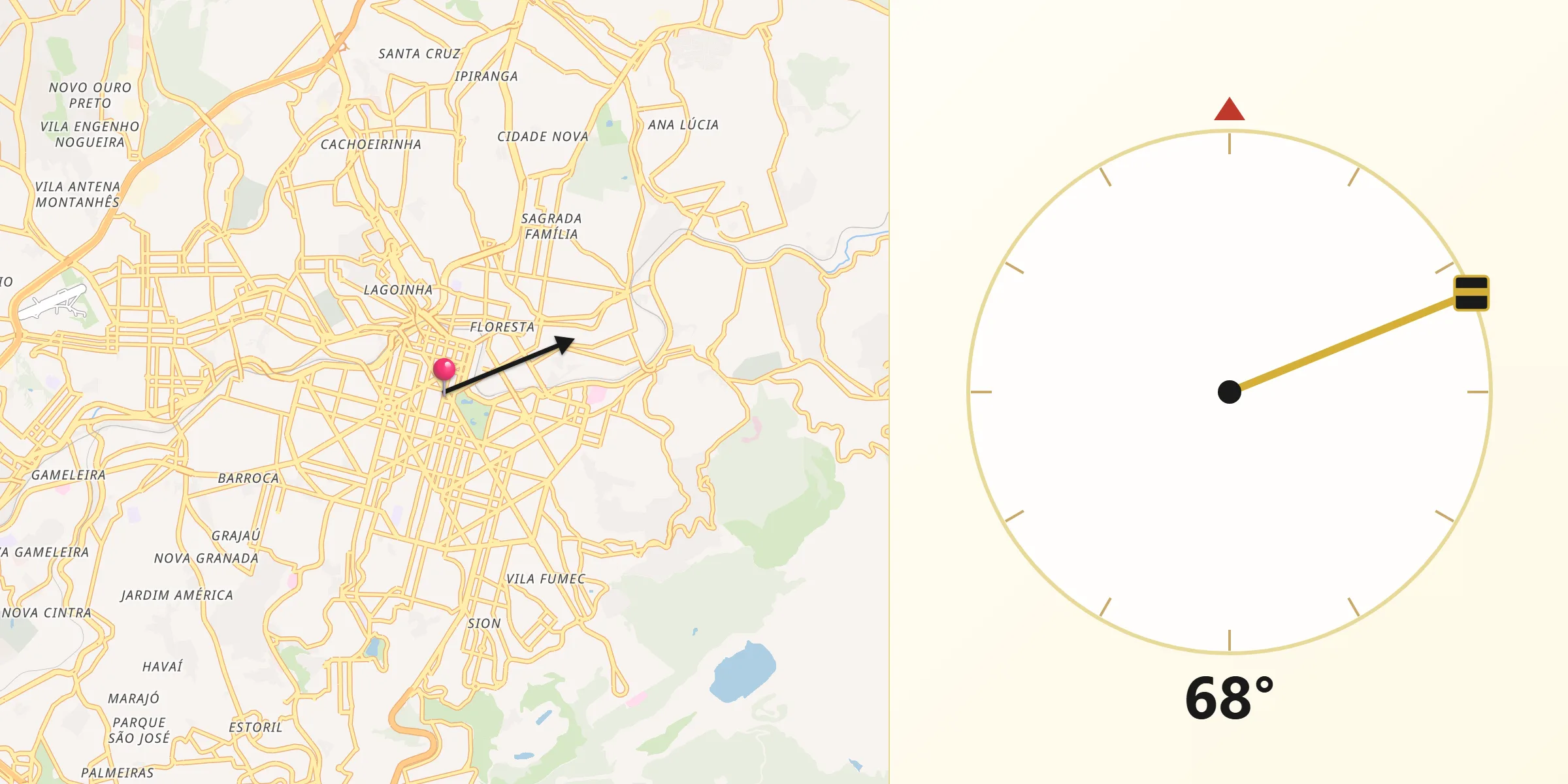 Direção da Qibla a partir de Belo Horizonte