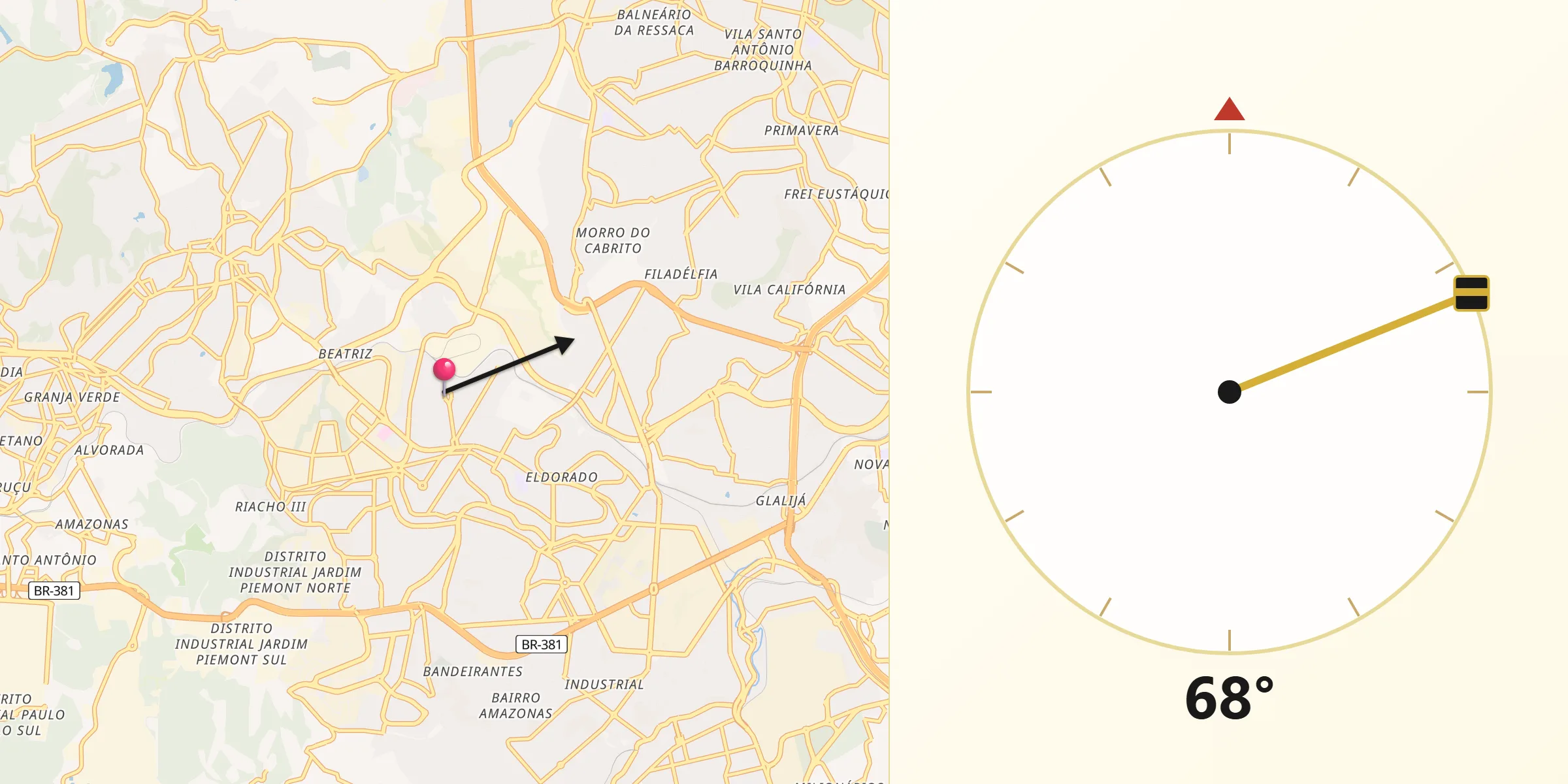 Direção da Qibla a partir de Contagem