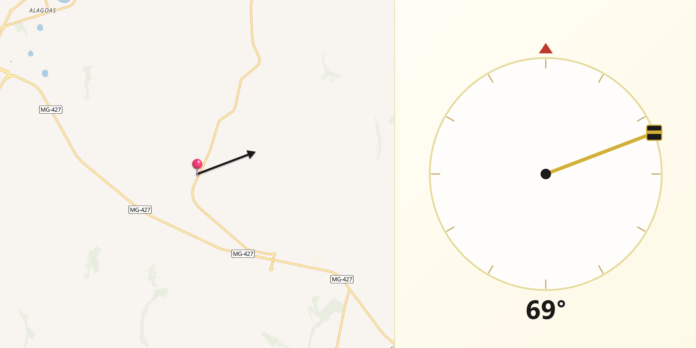 Direção da Qibla a partir de Conceição das Alagoas