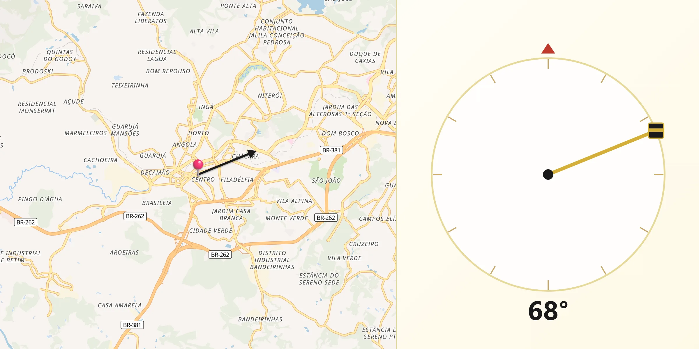 Direção da Qibla a partir de Betim