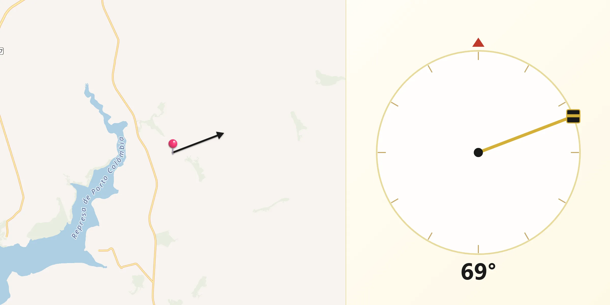 Direção da Qibla a partir de Água Comprida