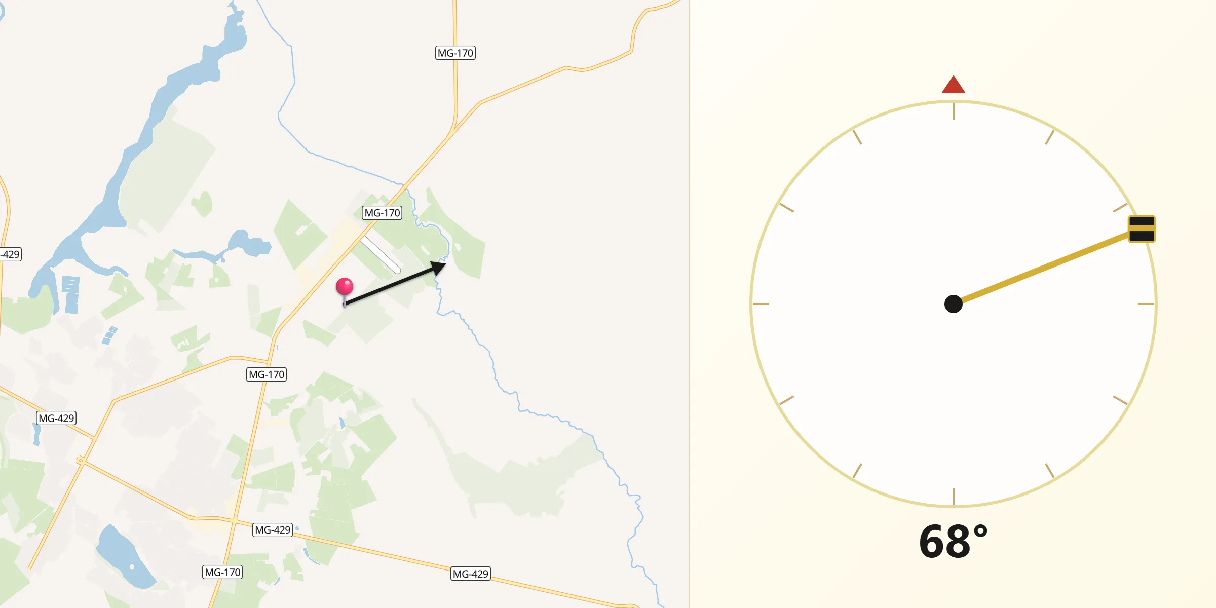 Direção da Qibla a partir de Lagoa da Prata
