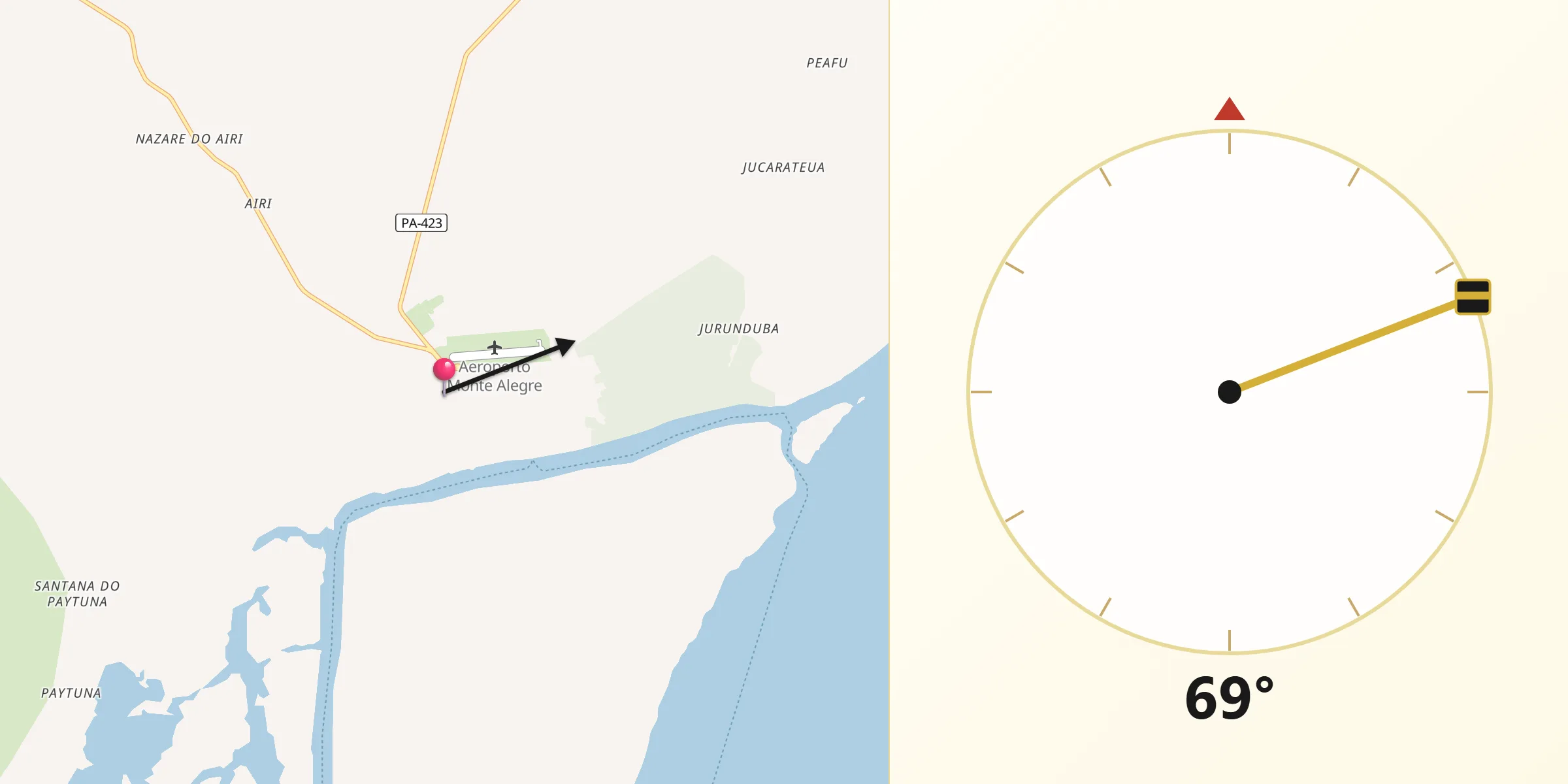 Direção da Qibla a partir de Monte Alegre
