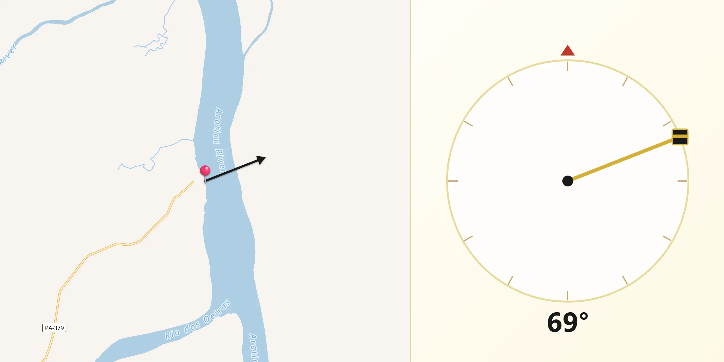 Direção da Qibla a partir de Oeiras do Pará