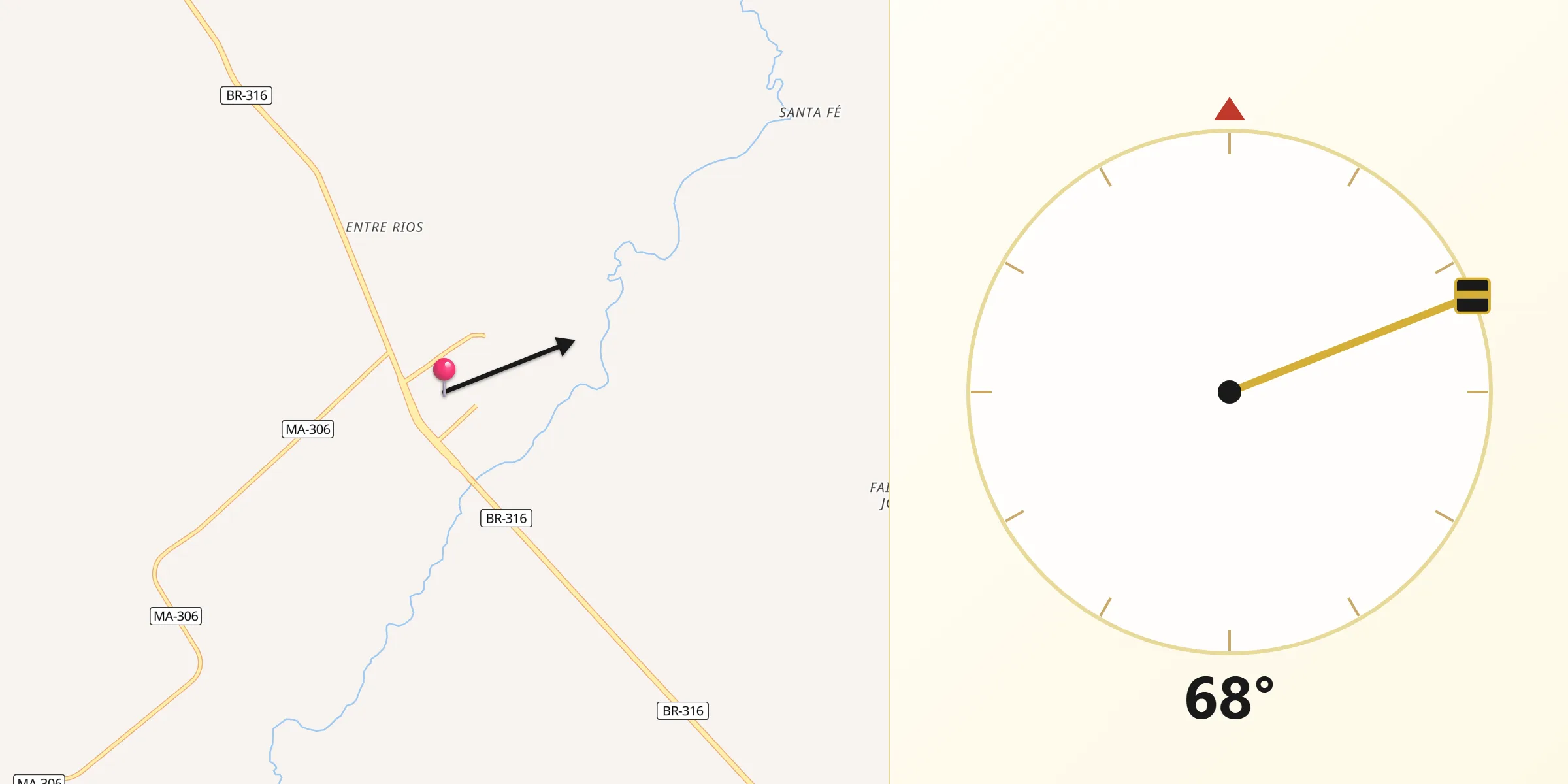 Direção da Qibla a partir de Maracaçumé