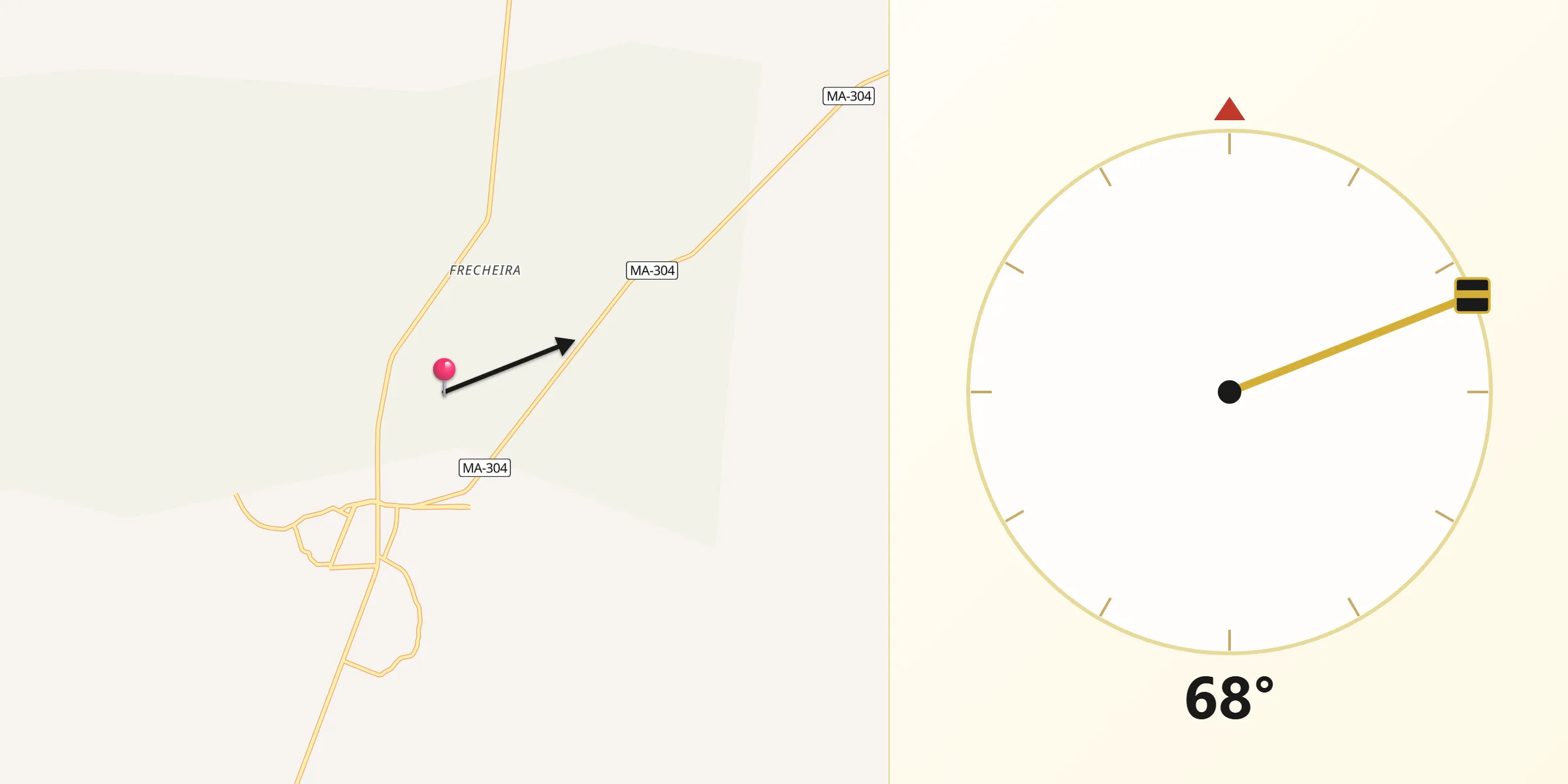 Direção da Qibla a partir de Mirinzal