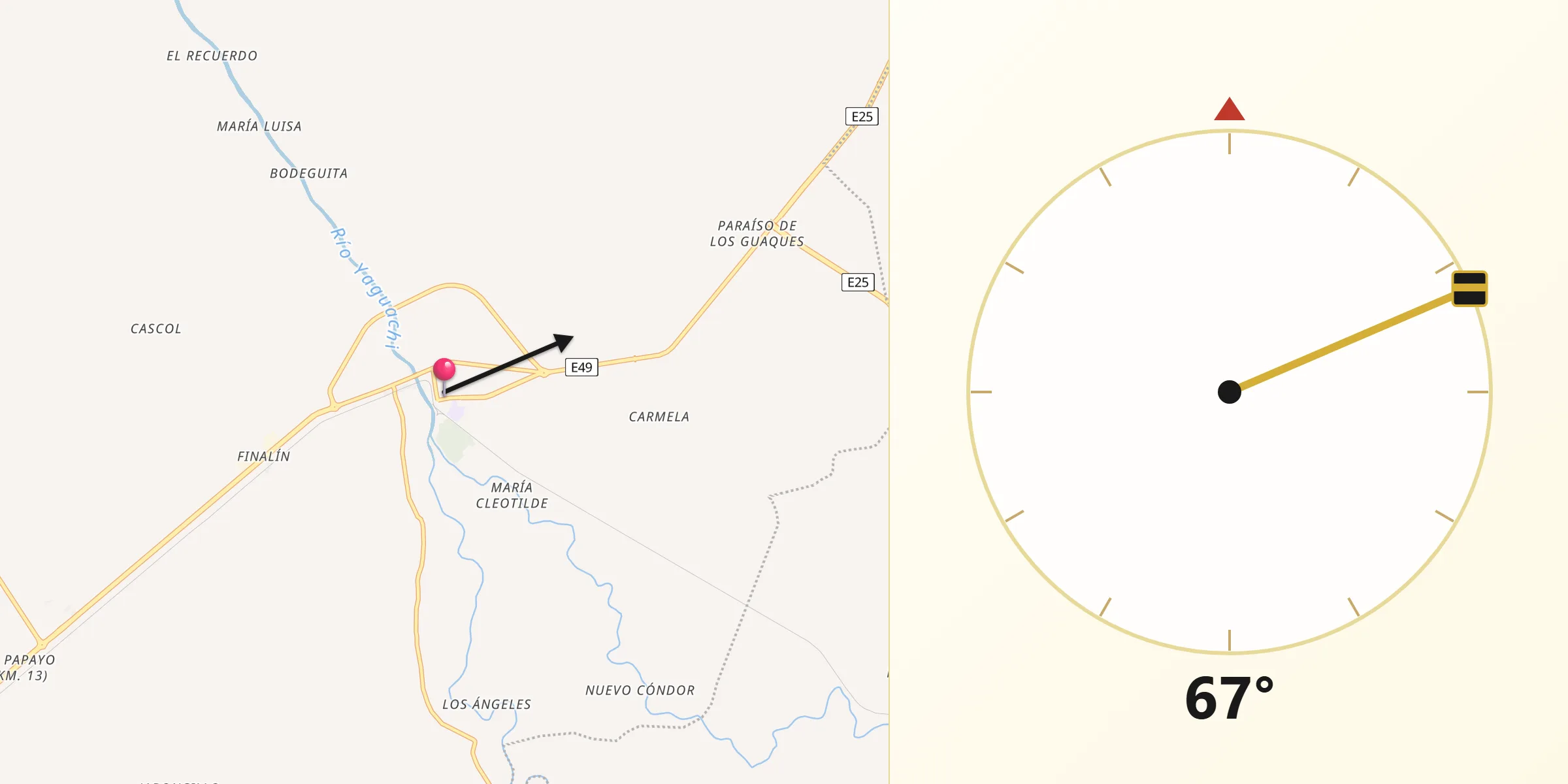 Dirección de la Qibla desde Yaguachi Nuevo