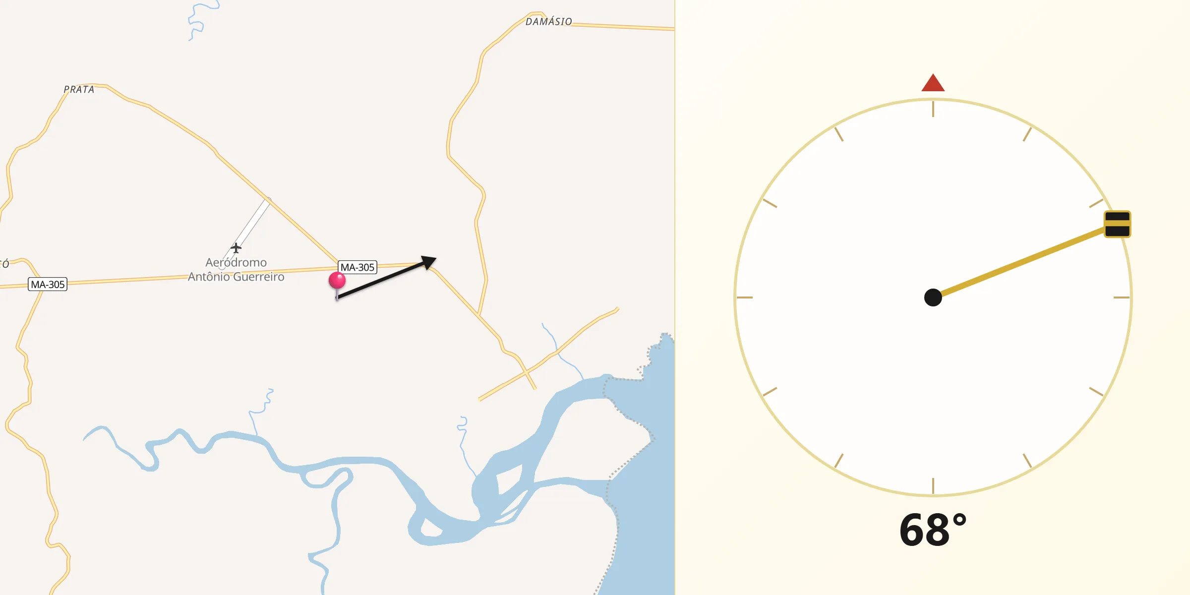 Direção da Qibla a partir de Guimarães