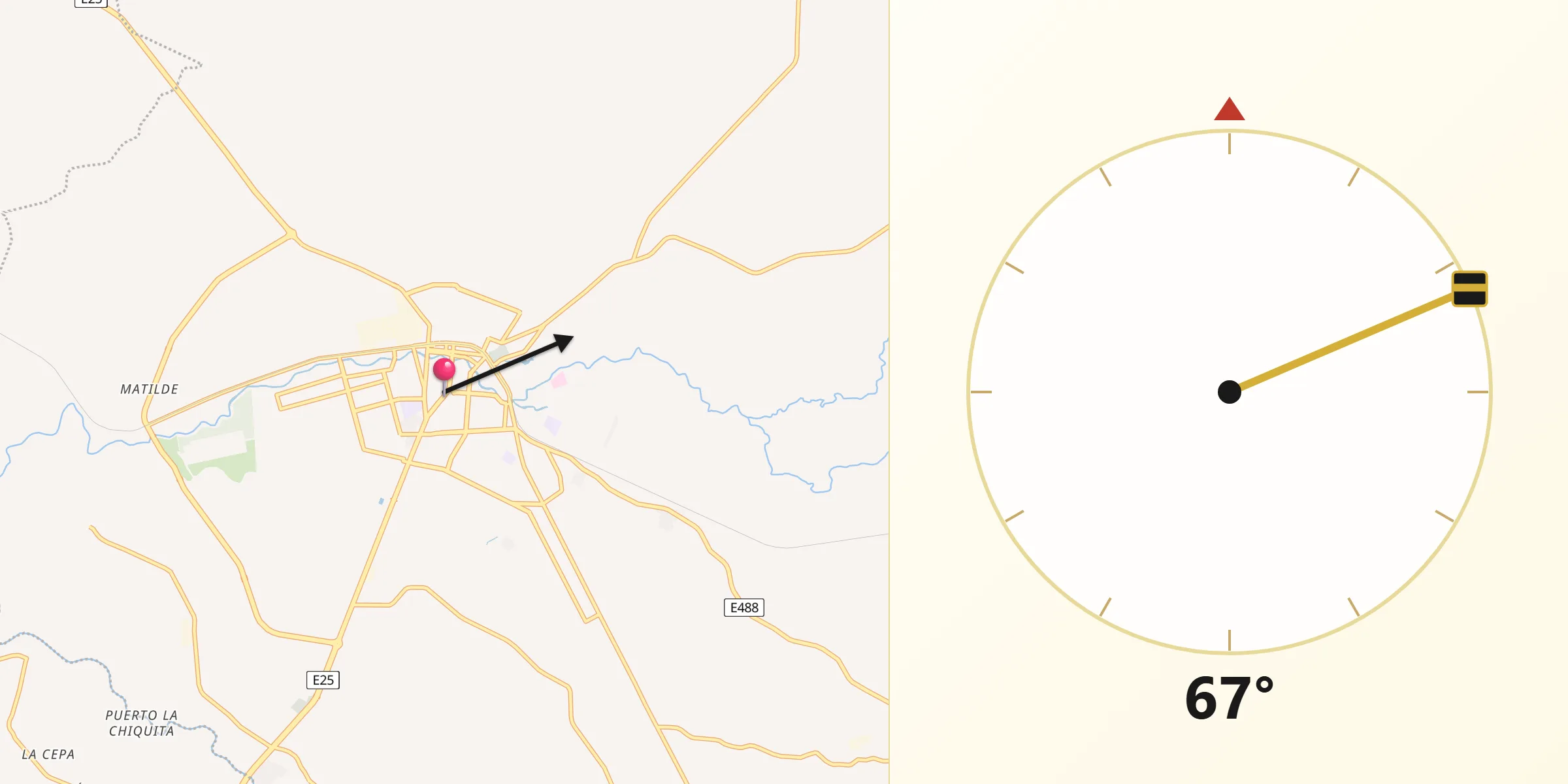 Dirección de la Qibla desde Milagro