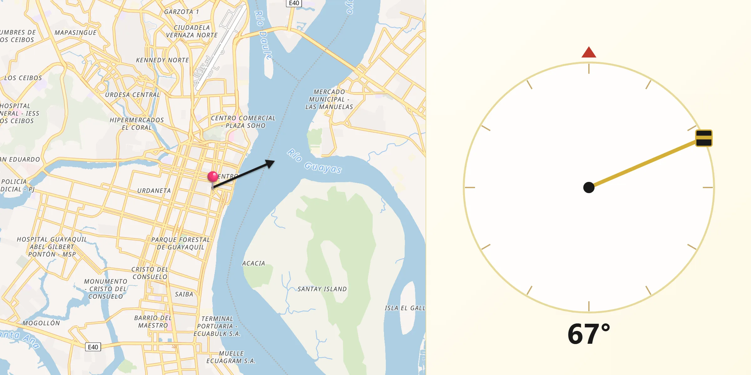 Dirección de la Qibla desde Guayaquil