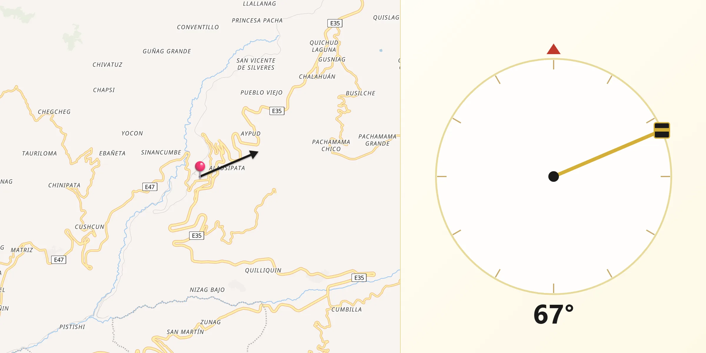 Dirección de la Qibla desde Alausí