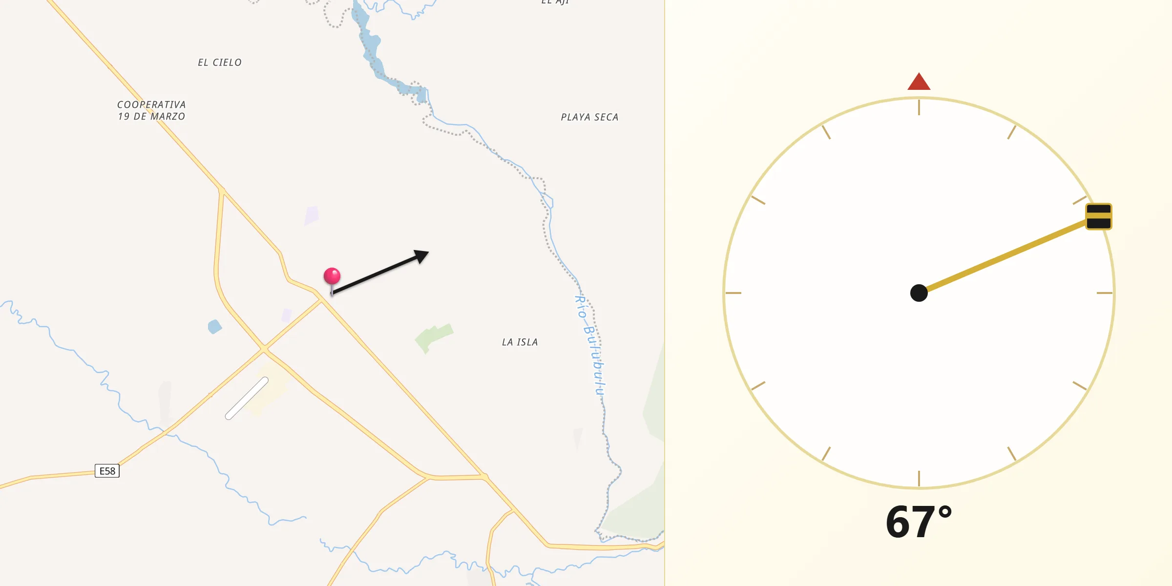 Dirección de la Qibla desde La Troncal