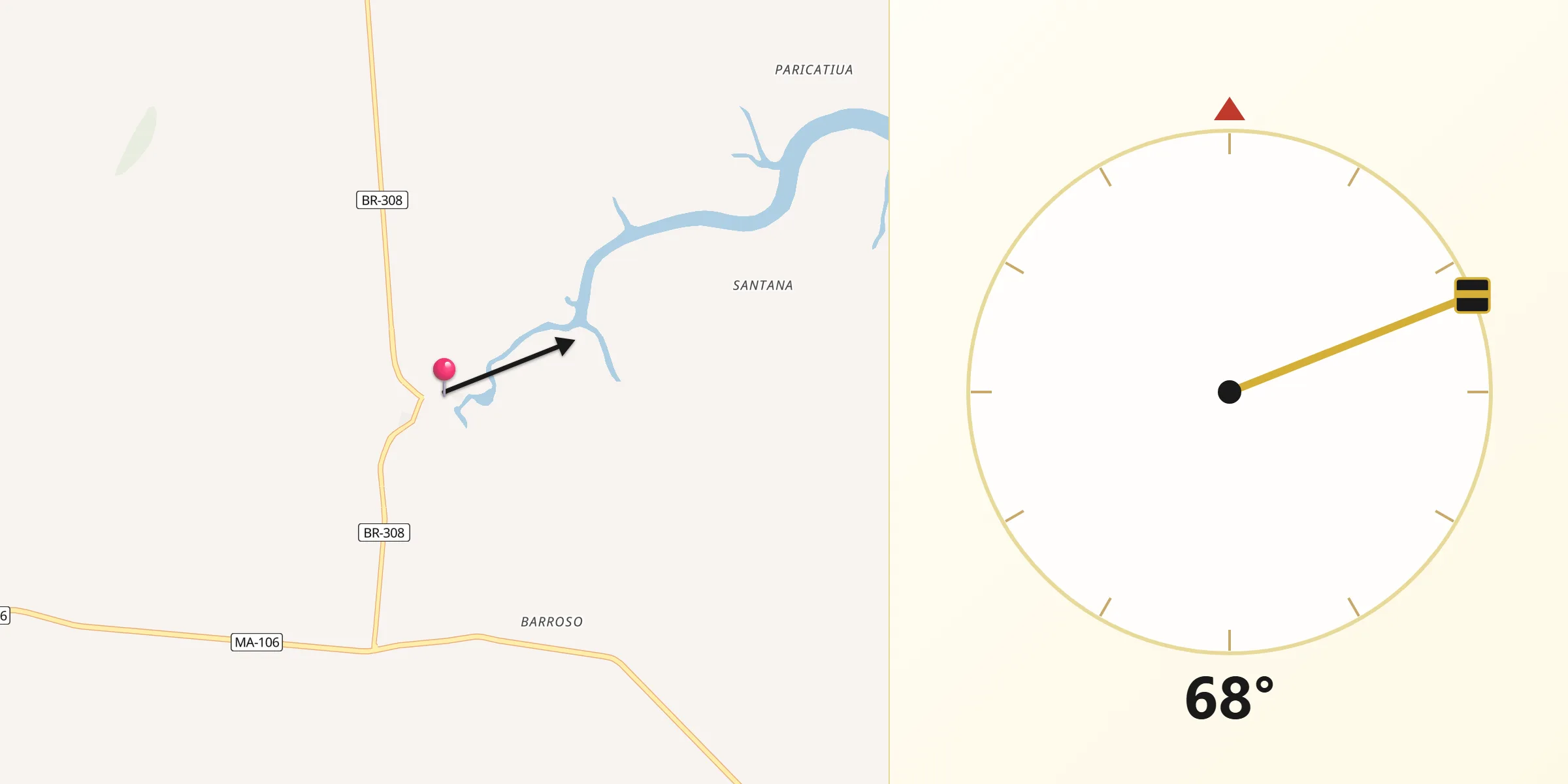 Direção da Qibla a partir de Bequimão