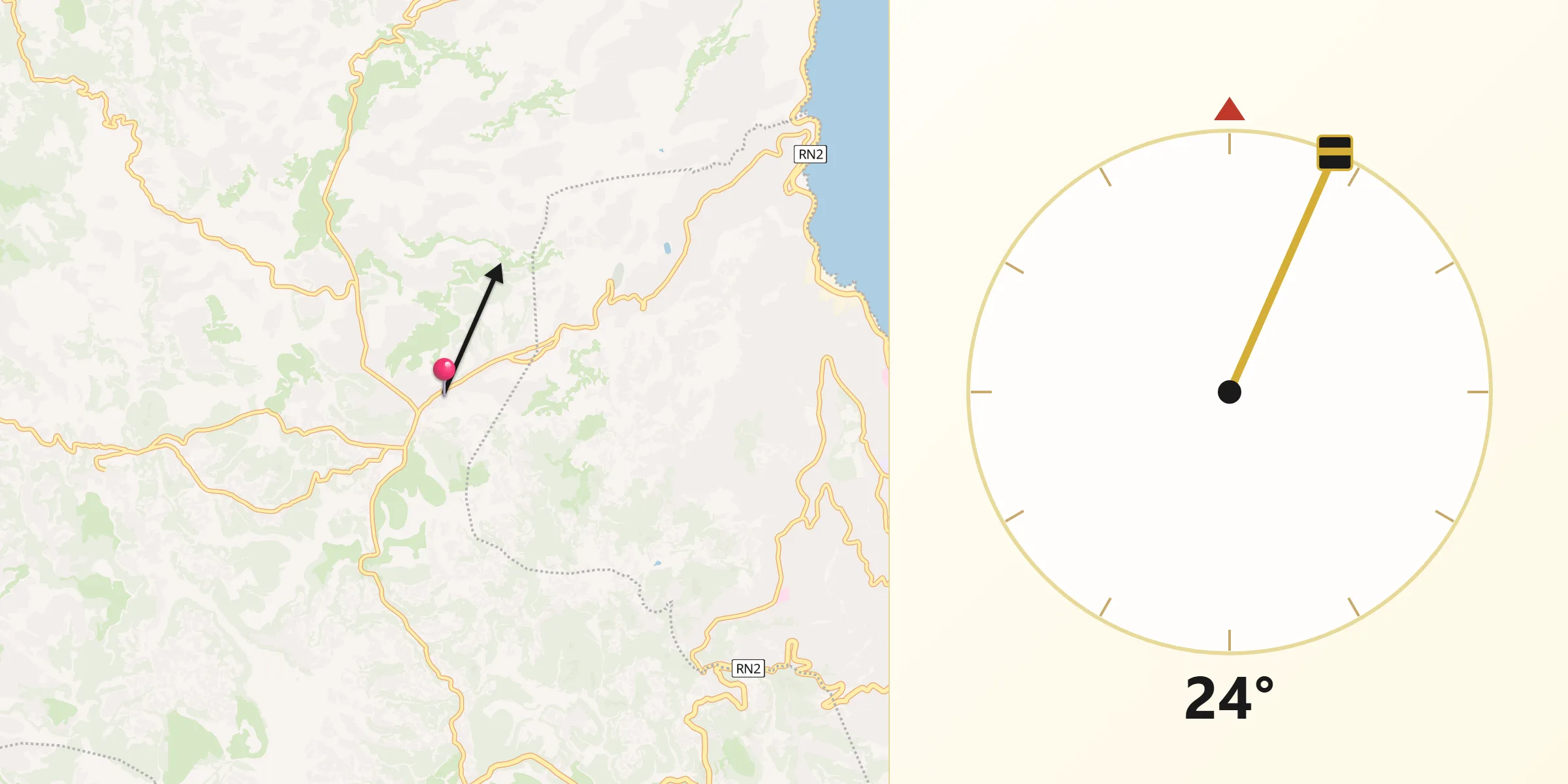 Direction vers la Qibla depuis Kabare