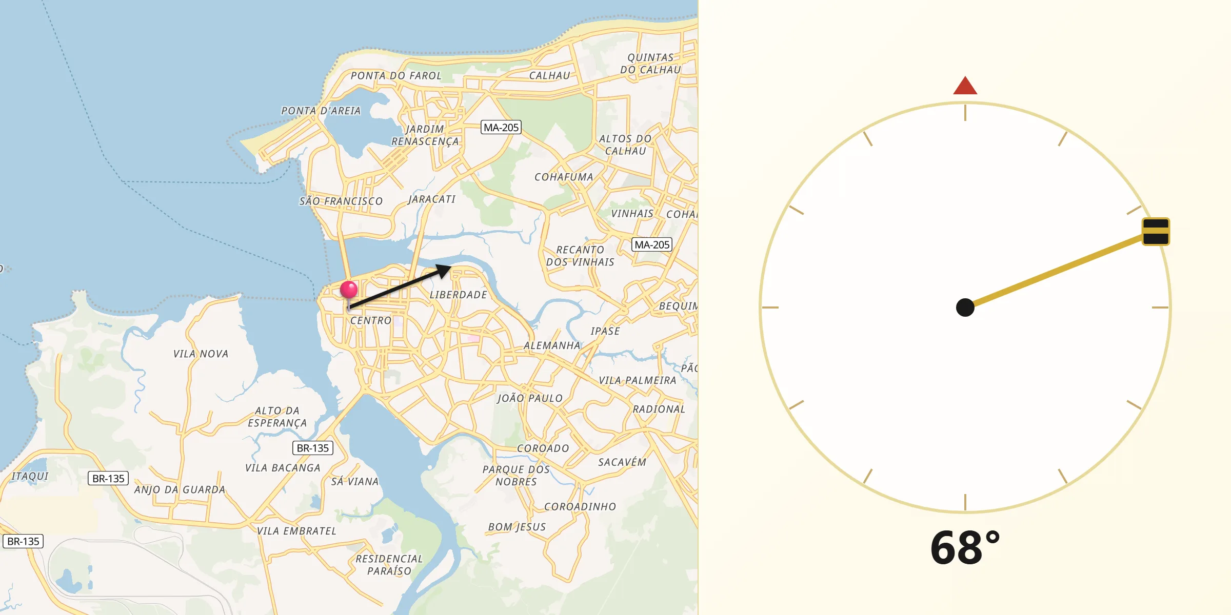 Direção da Qibla a partir de São Luís