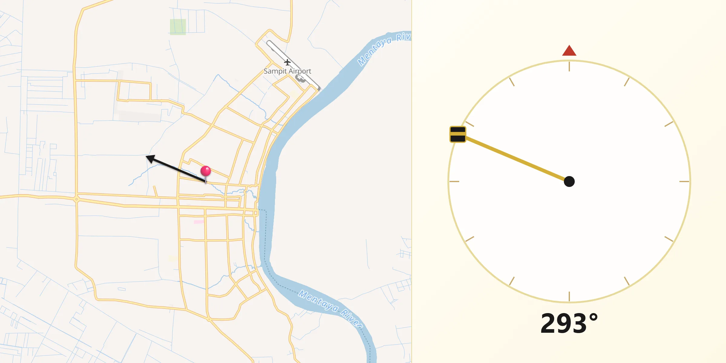 Direction vers la Qibla depuis Sampit