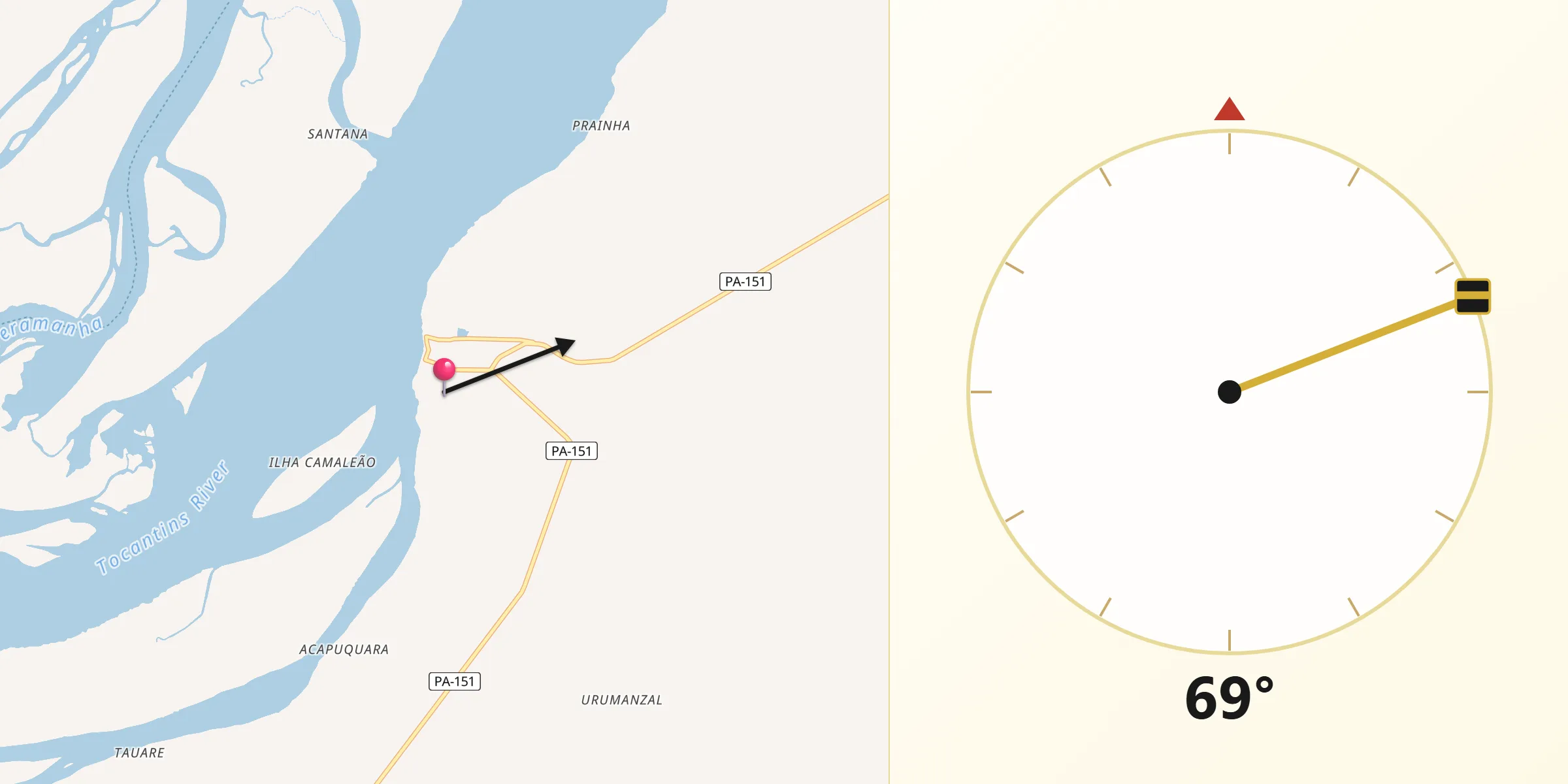 Direção da Qibla a partir de Mocajuba