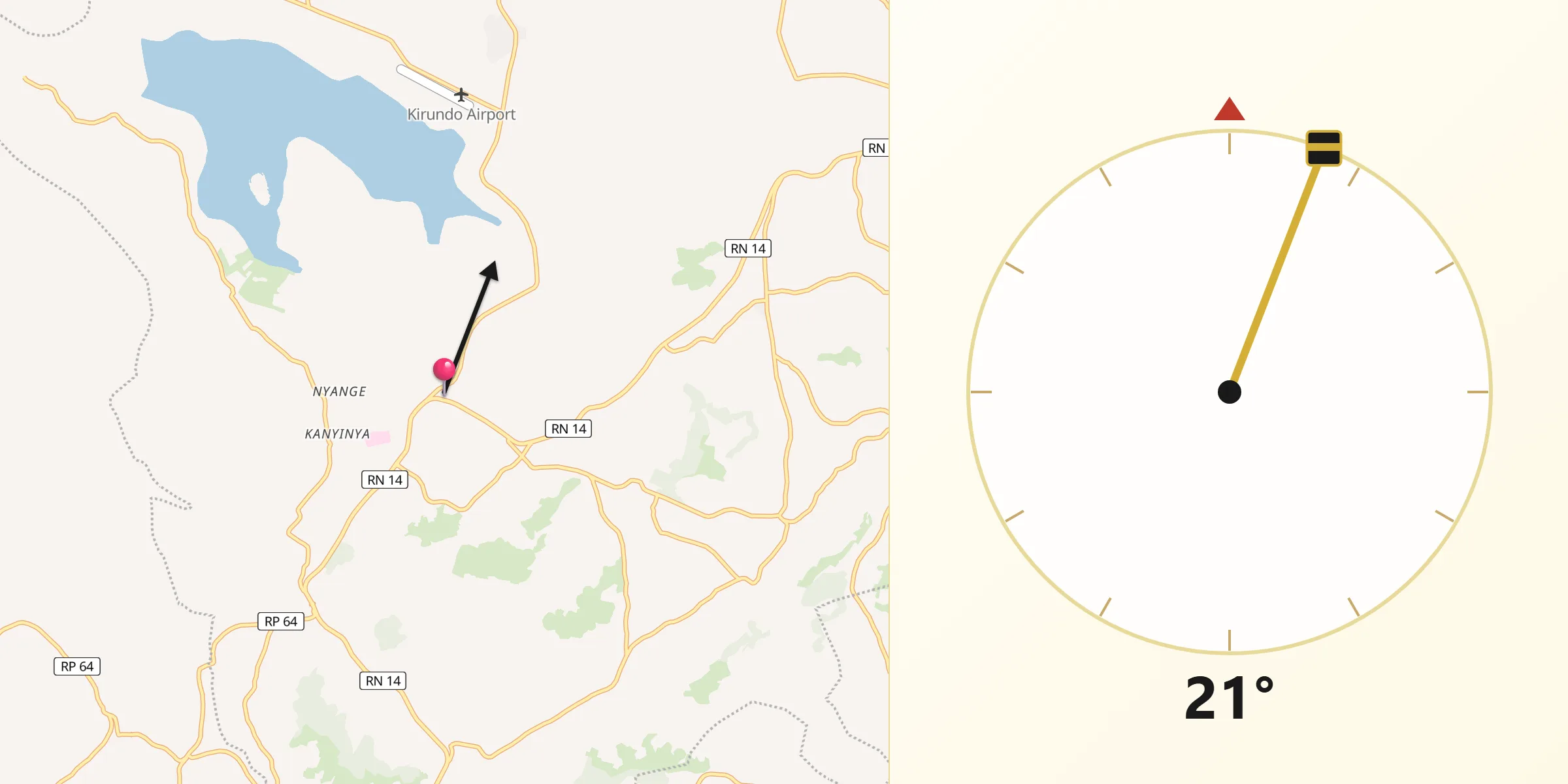 Direction vers la Qibla depuis Kirundo