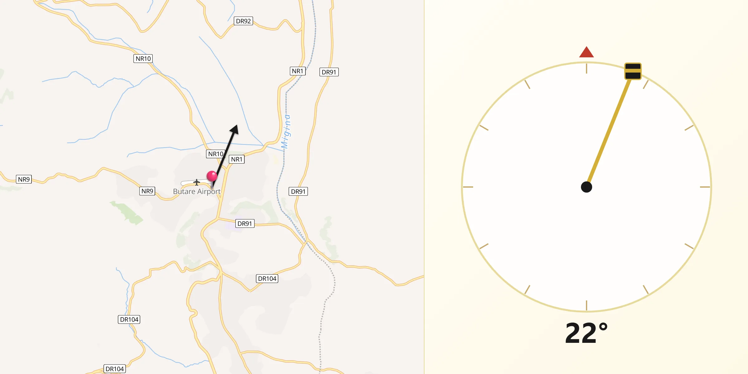 Direction vers la Qibla depuis Butare