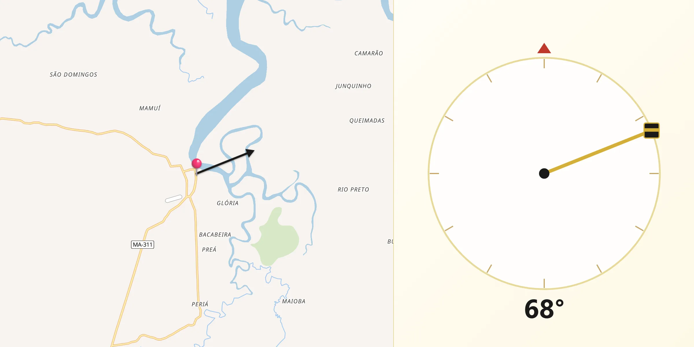 Direção da Qibla a partir de Humberto de Campos