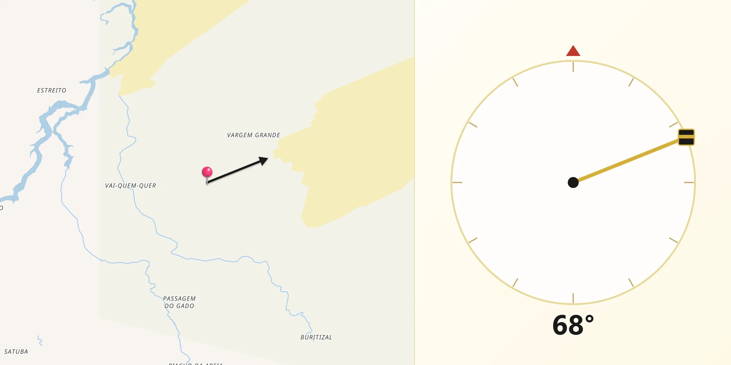 Direção da Qibla a partir de Santo Amaro do Maranhão