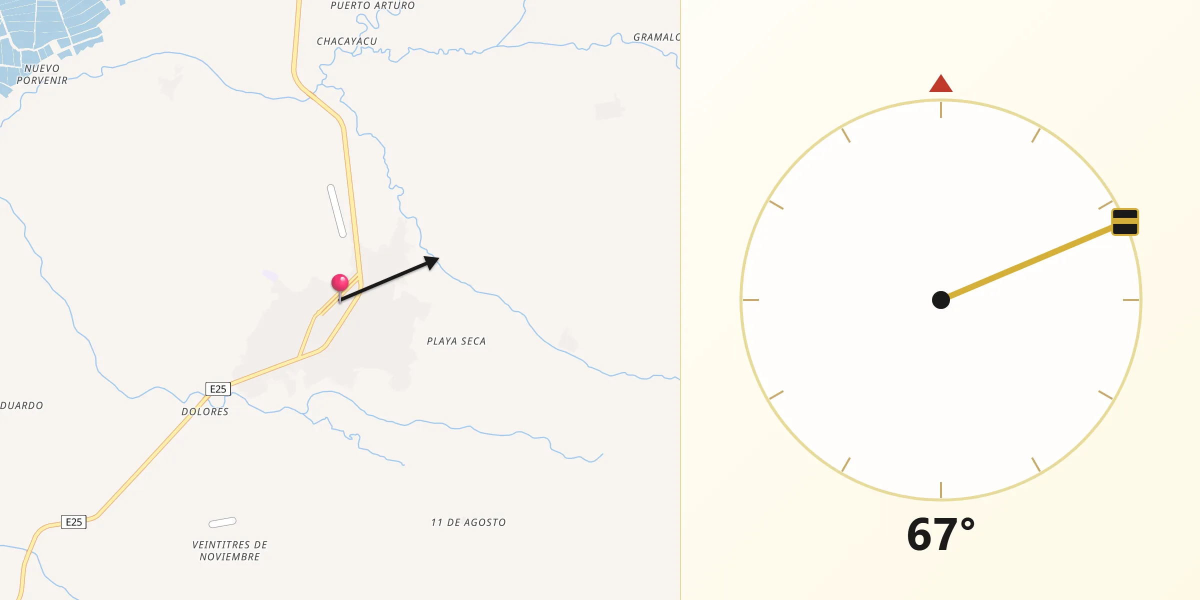 Dirección de la Qibla desde Naranjal