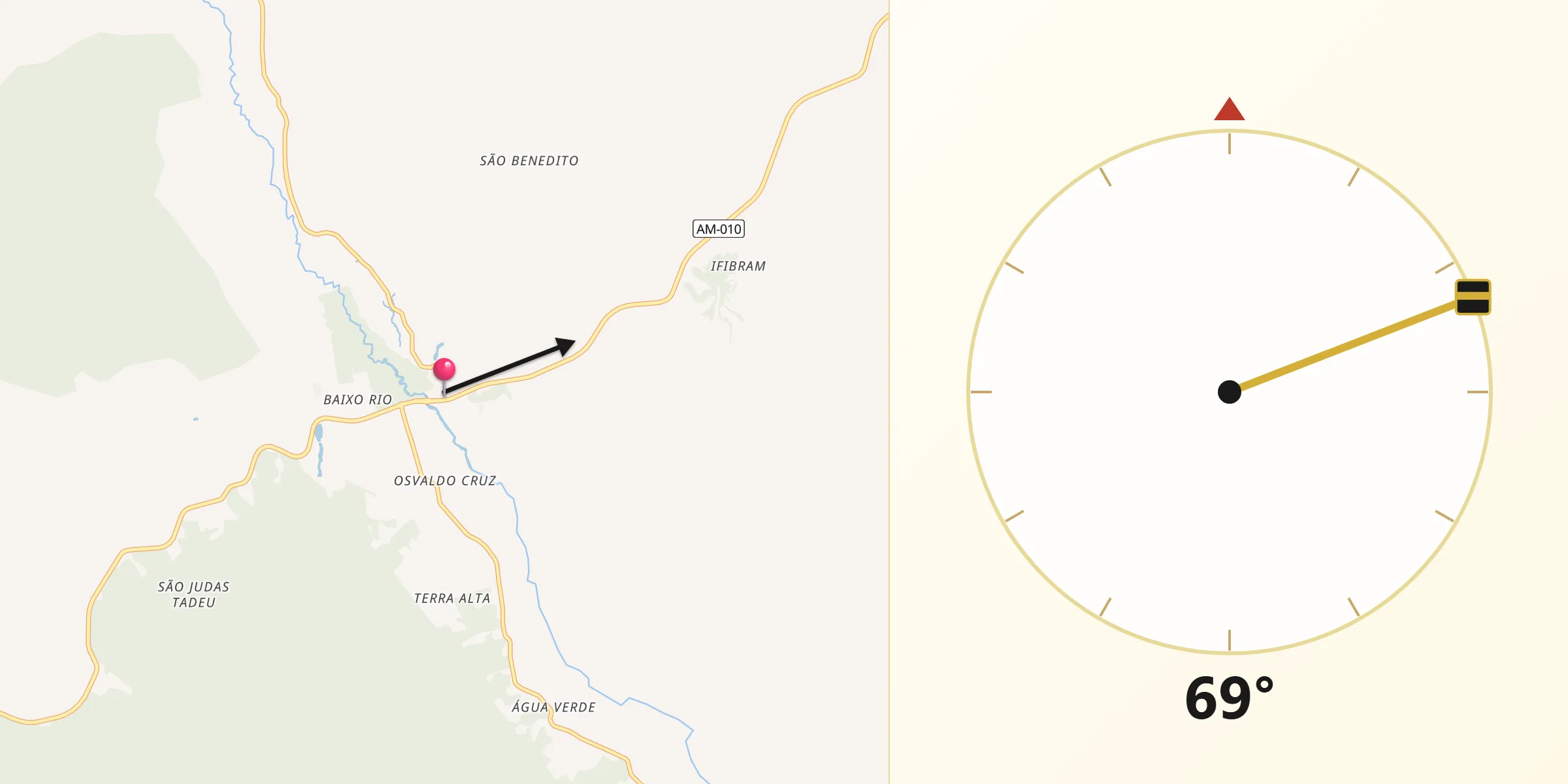 Direção da Qibla a partir de Rio Preto da Eva