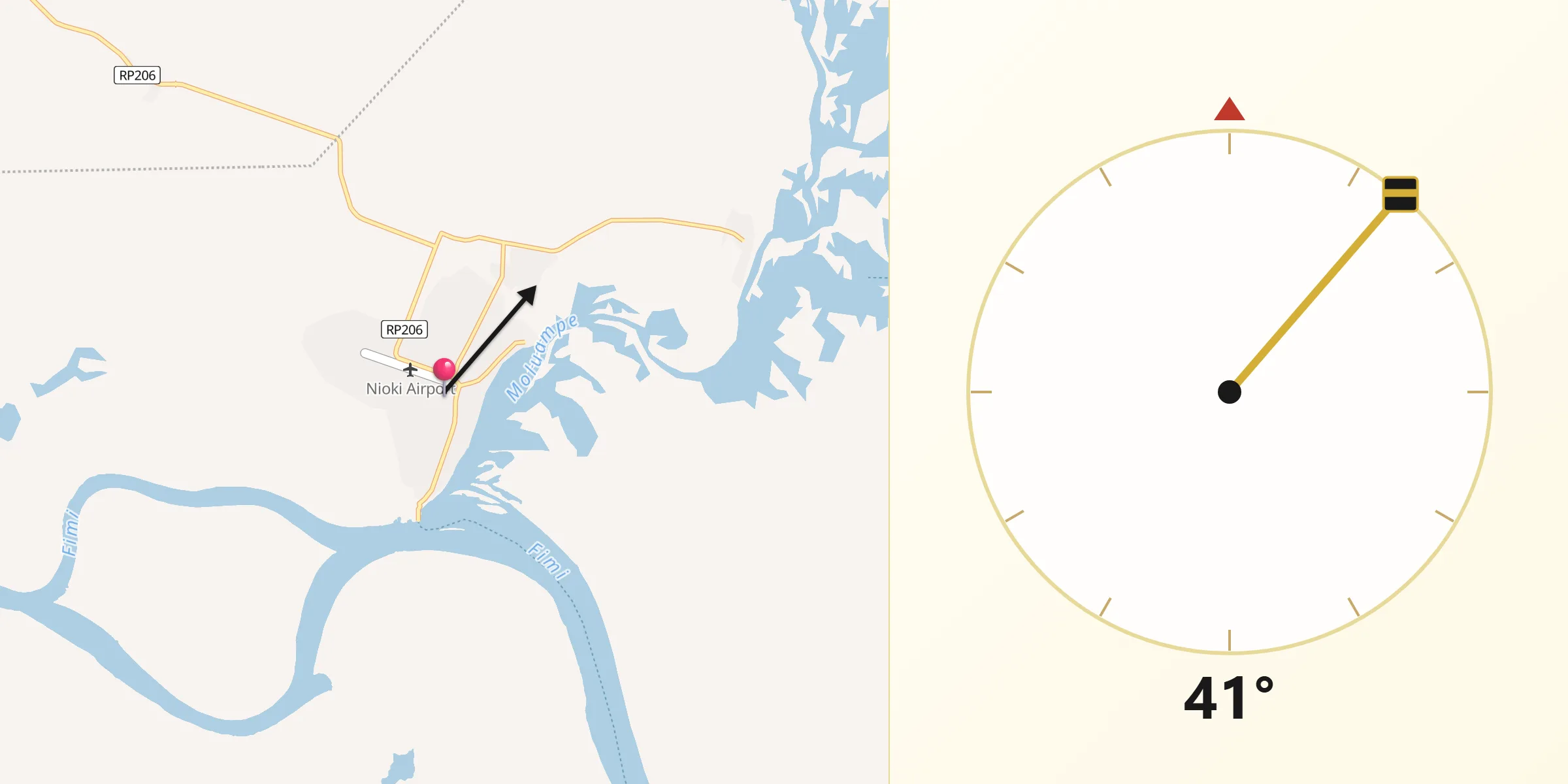 Direction vers la Qibla depuis Nioki