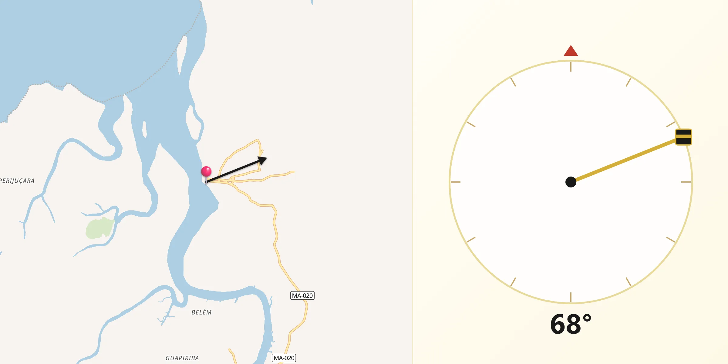 Direção da Qibla a partir de Icatu