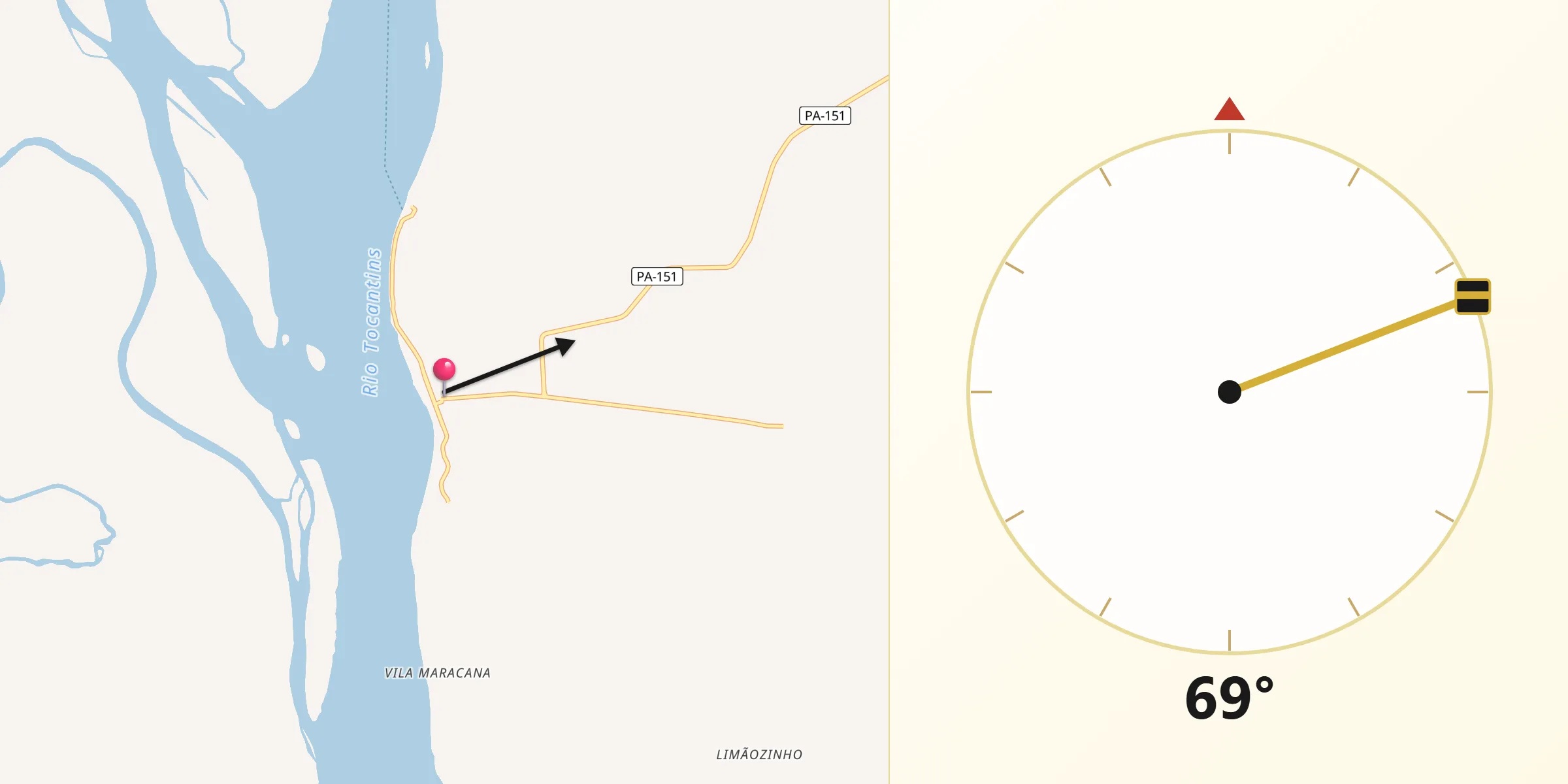 Direção da Qibla a partir de Baião