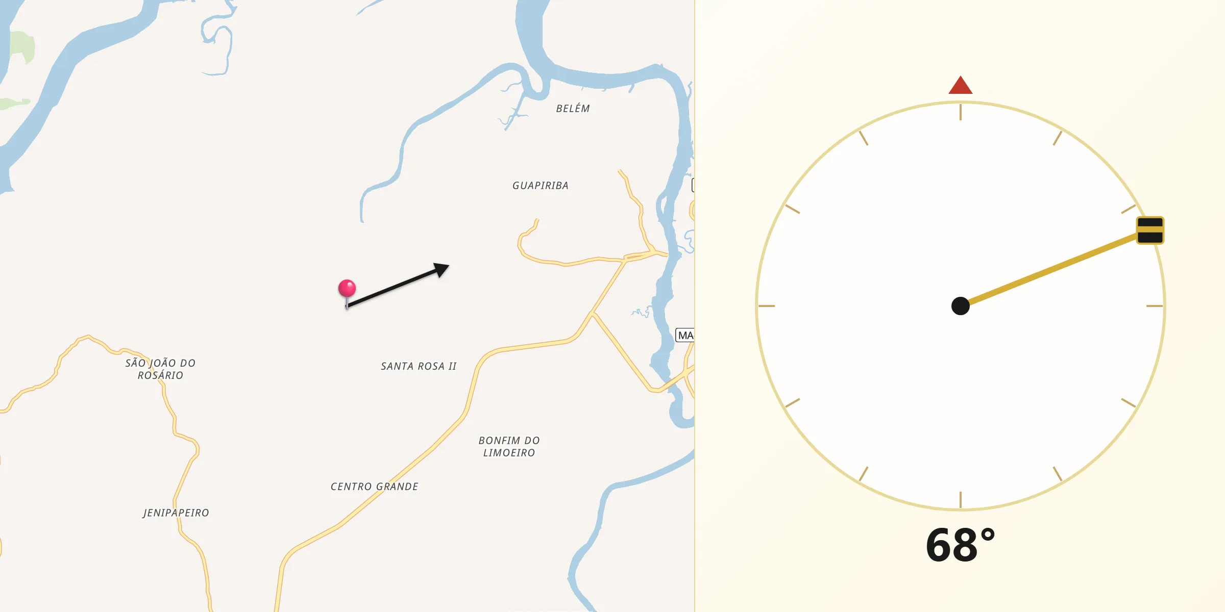 Direção da Qibla a partir de Axixá