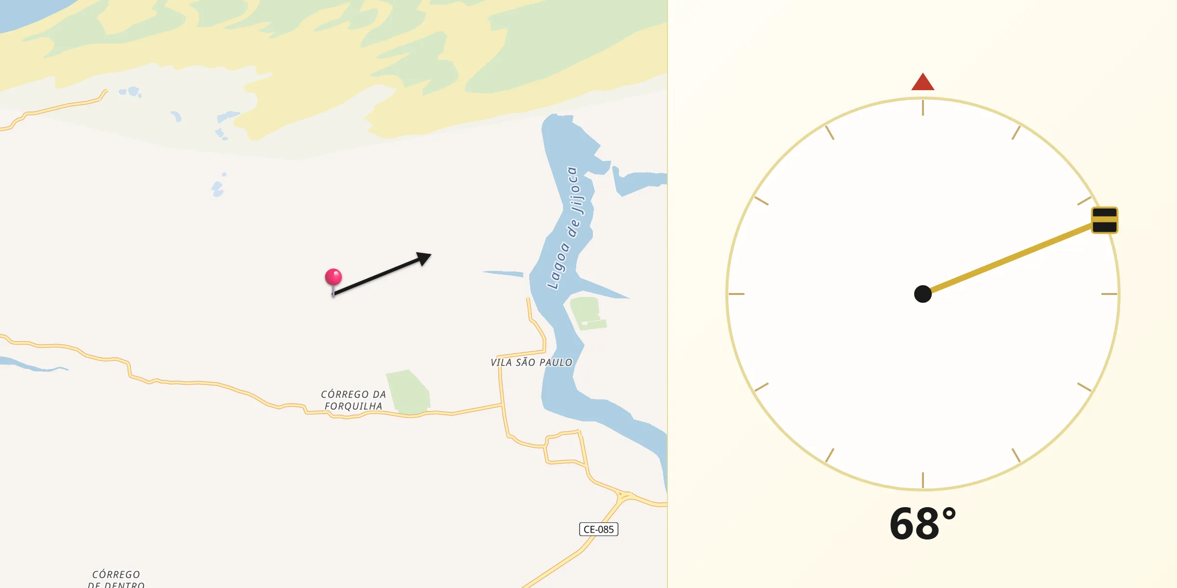 Direção da Qibla a partir de Jijoca de Jericoacoara