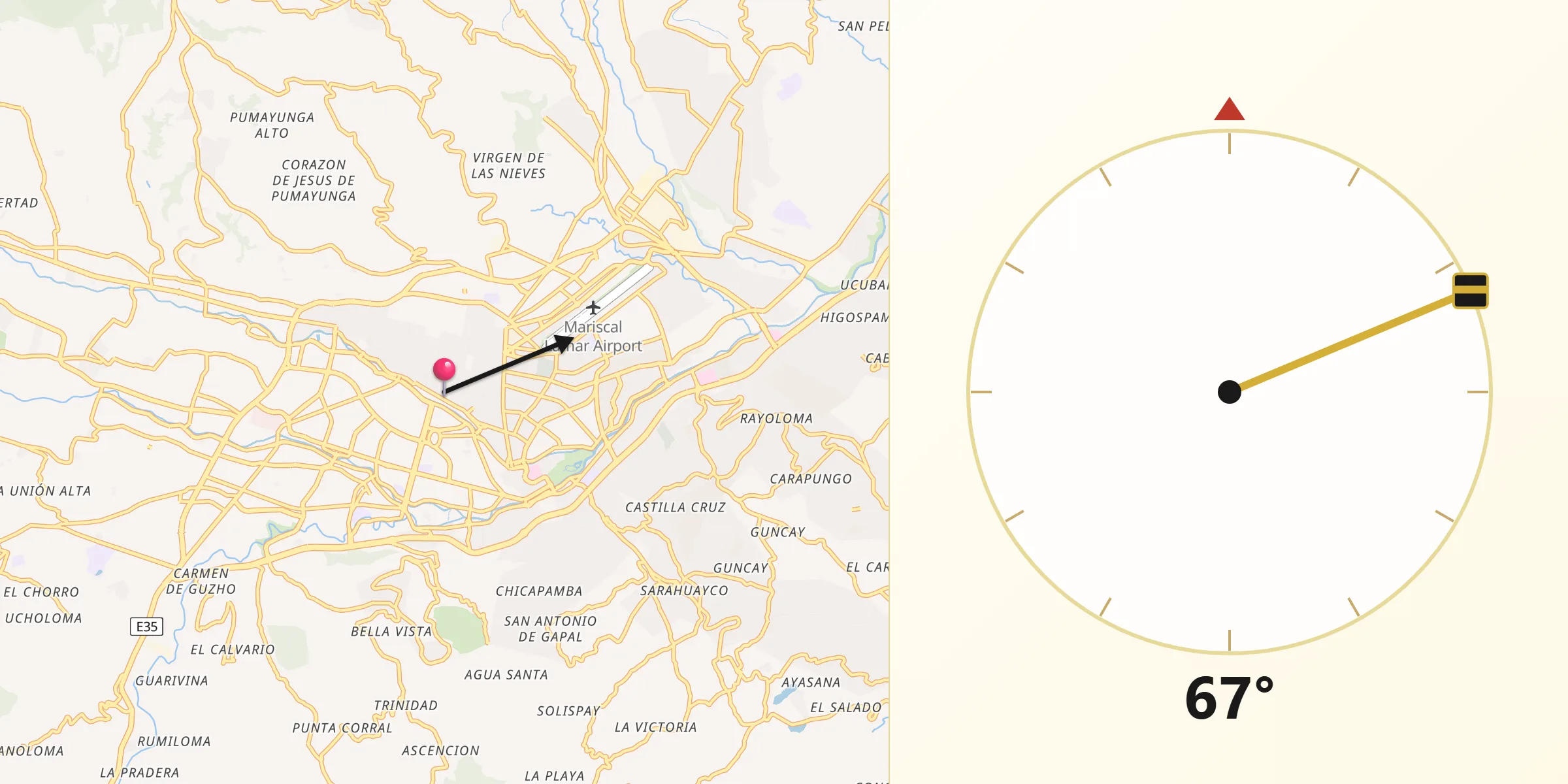 Dirección de la Qibla desde Cuenca