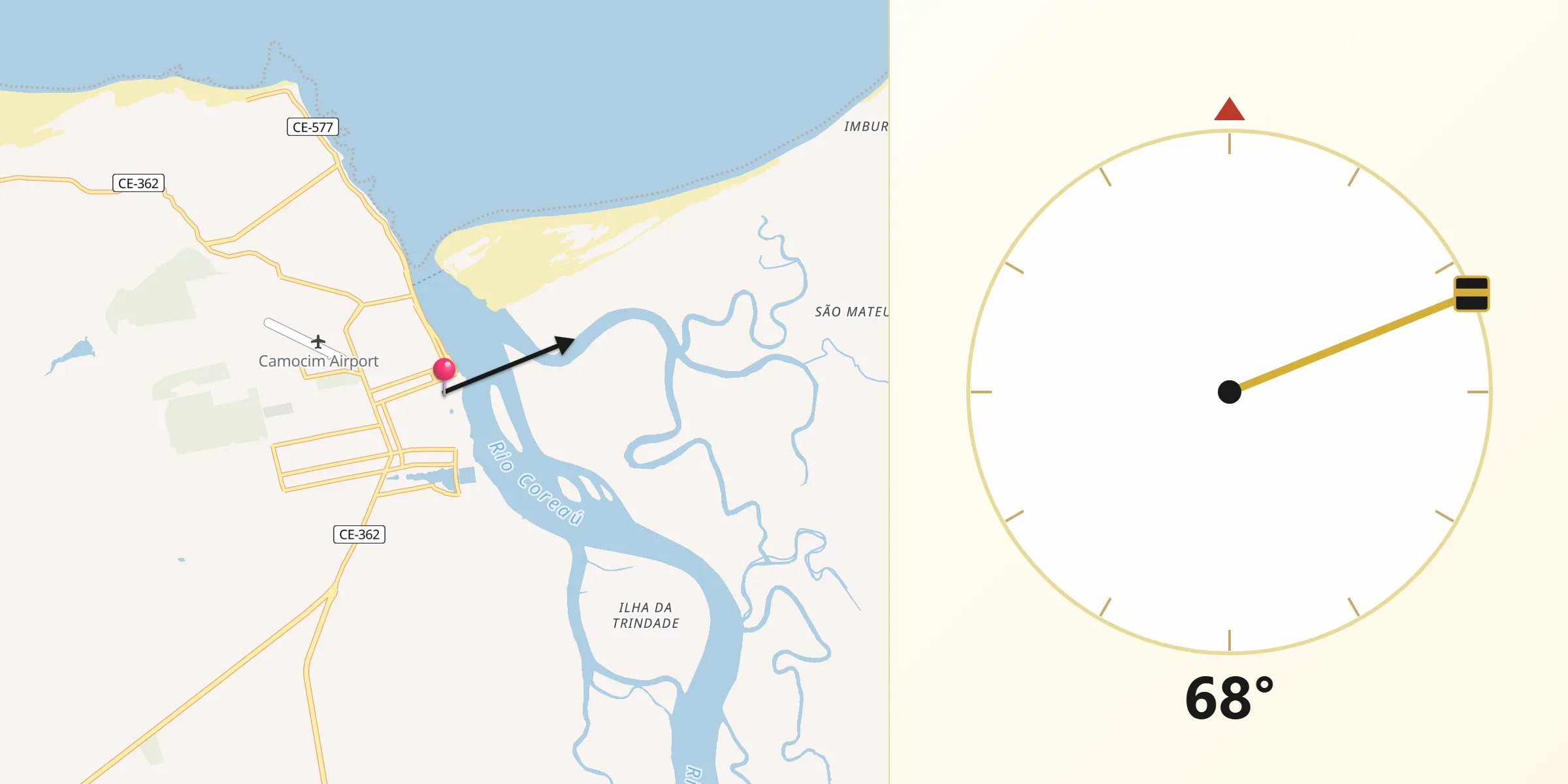 Direção da Qibla a partir de Camocim