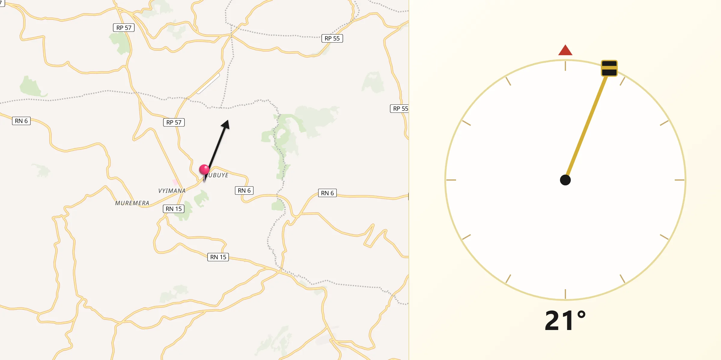Direction vers la Qibla depuis Ngozi