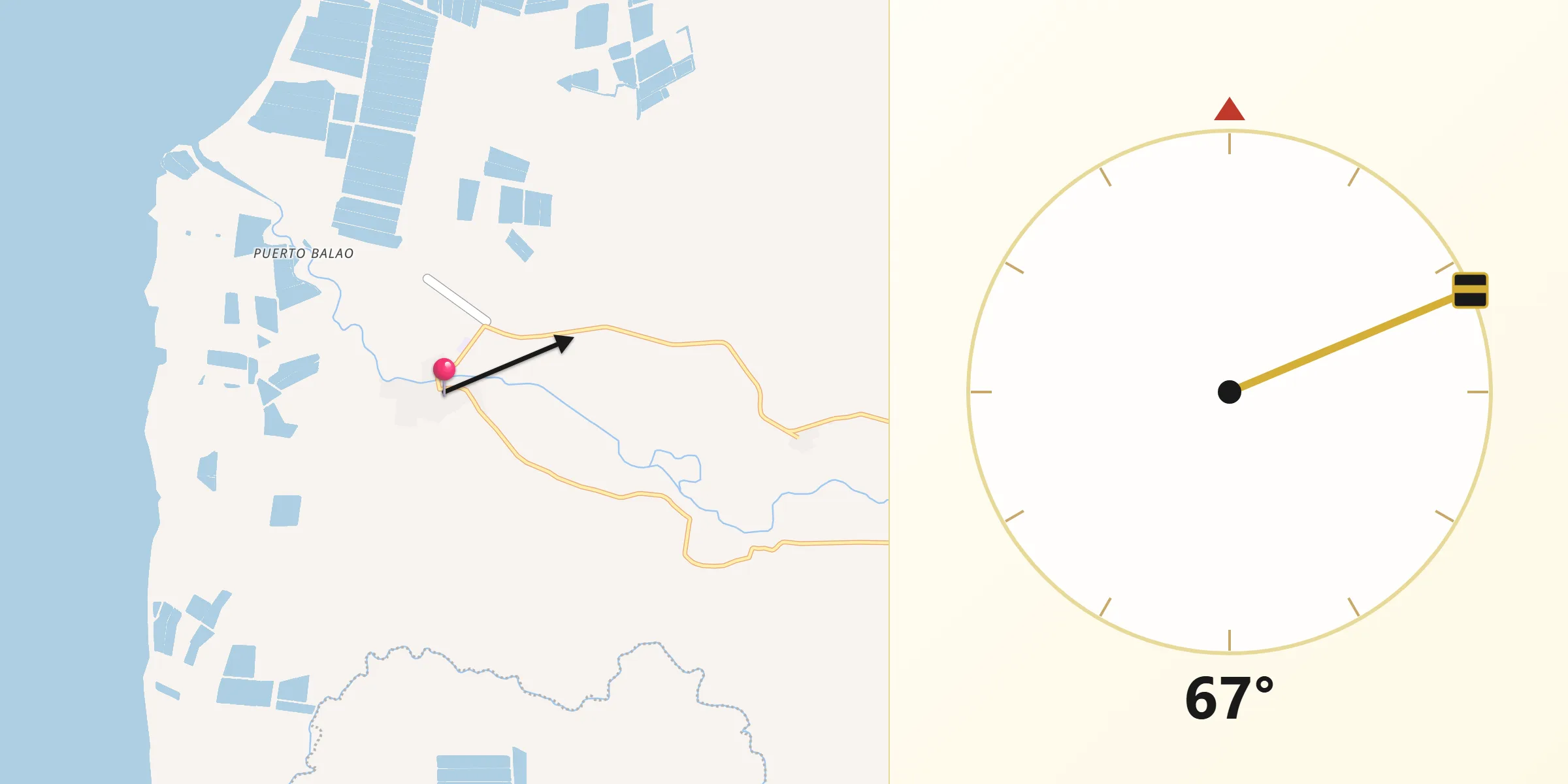 Dirección de la Qibla desde Baláo