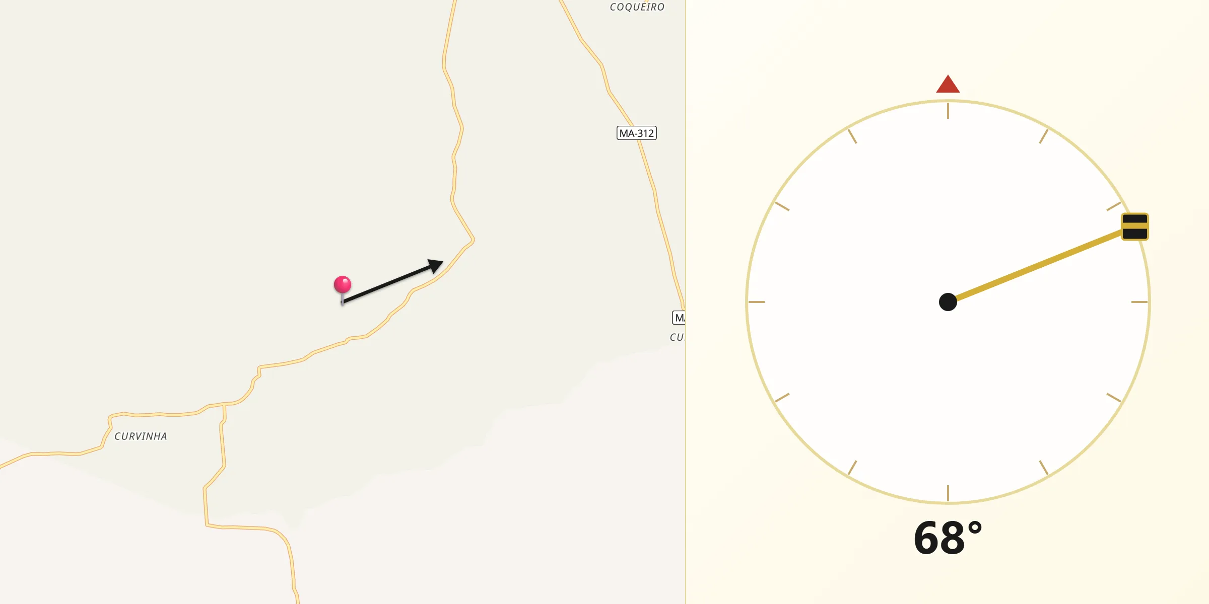 Direção da Qibla a partir de Água Doce do Maranhão