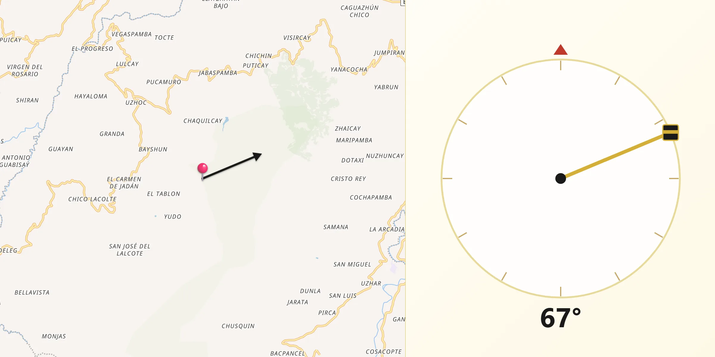 Dirección de la Qibla desde Nulti