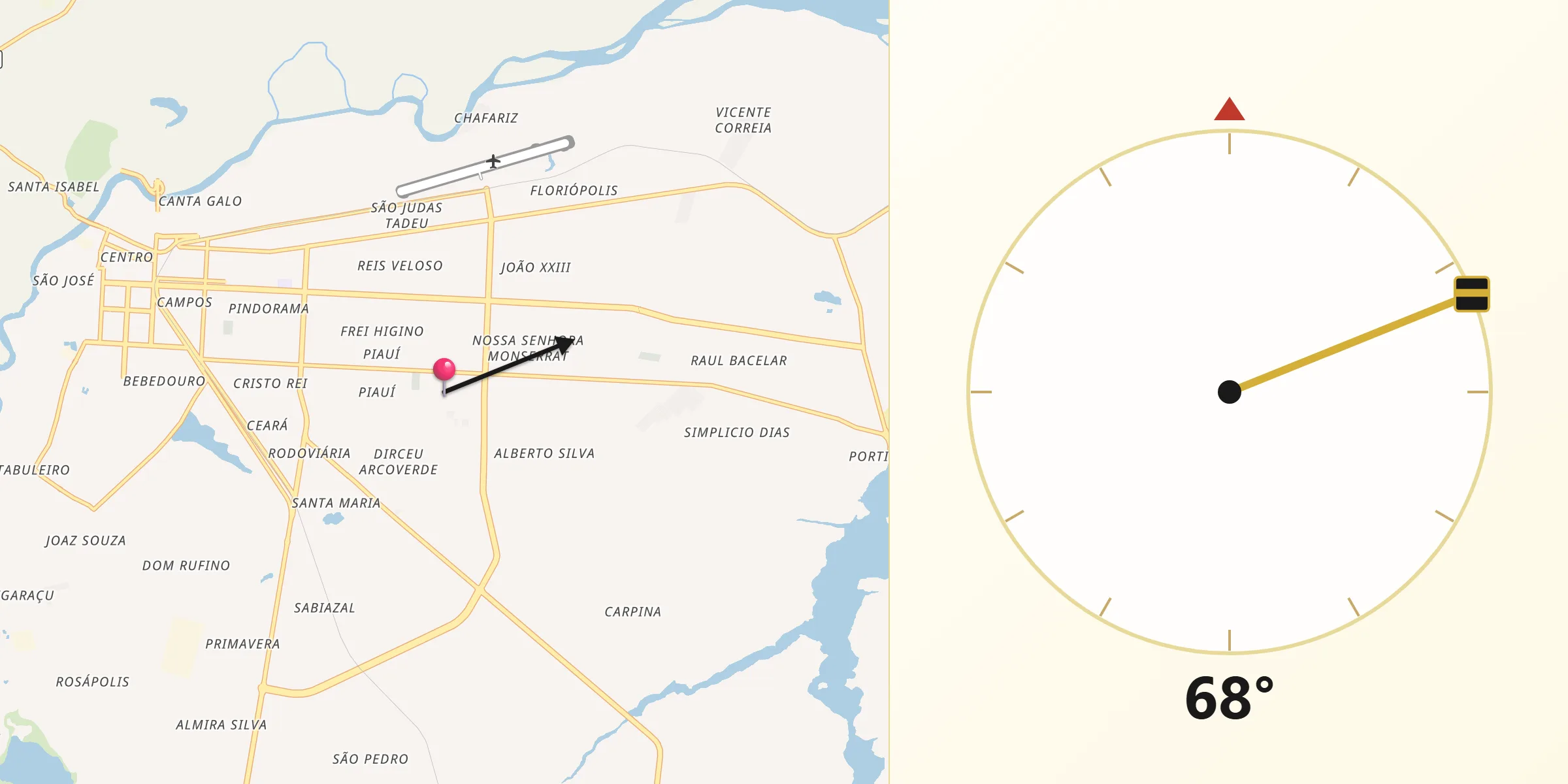 Direção da Qibla a partir de Parnaíba