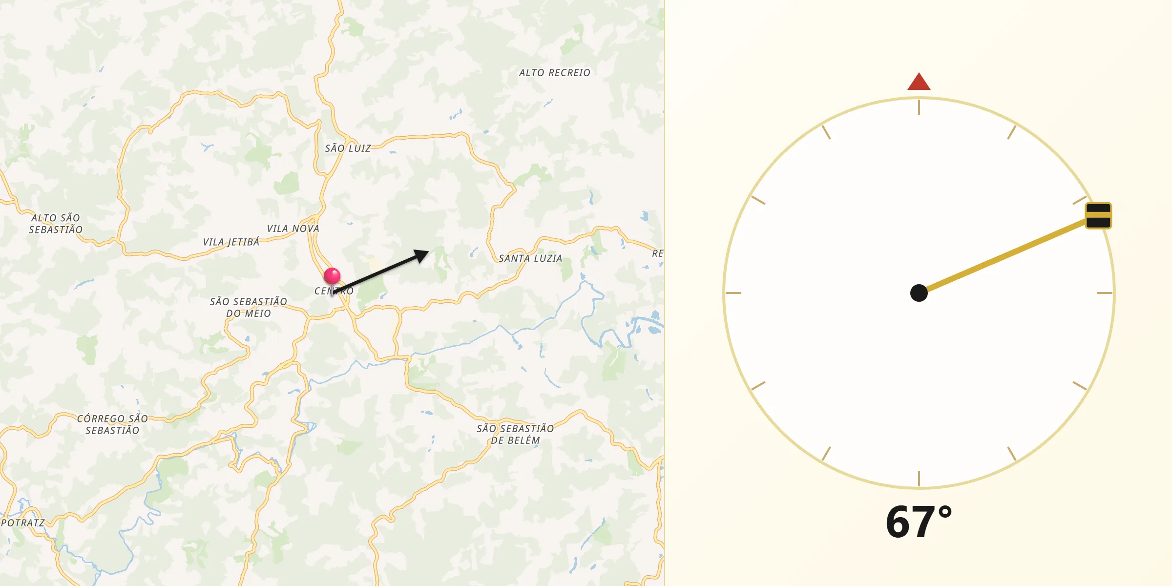 Direção da Qibla a partir de Santa Maria de Jetibá